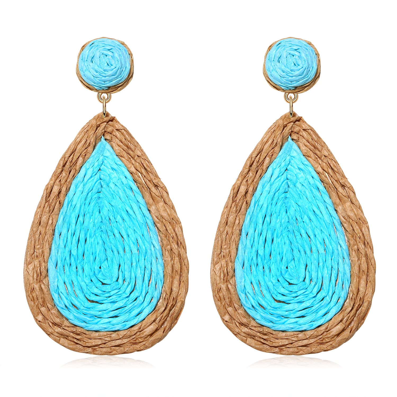 Boho Rattan Teardrop Earrings for Women - Handmade Woven Raffia Dangle Earrings, Lightweight Summer Beach Jewelry Gifts | Perfect for Vacation, Wedding, and Boho Fashion Accessories