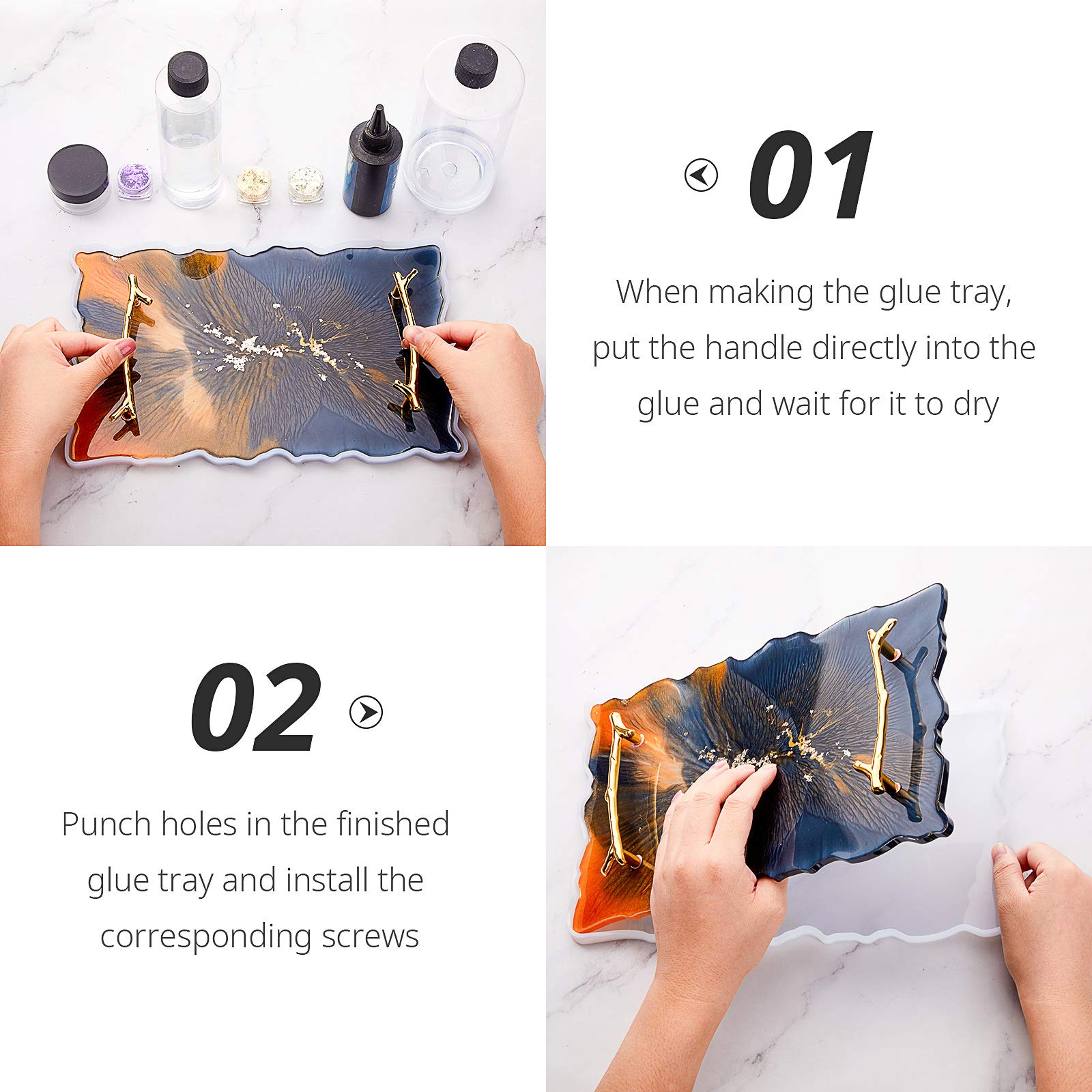 6 Pack Stainless Steel Tray Handles for Resin & Silicone Serving Trays - Branches Shaped with Screw Sets, 4.8 Inch (Gold) | Perfect for DIY Crafting, Home Decor, and Party Serving