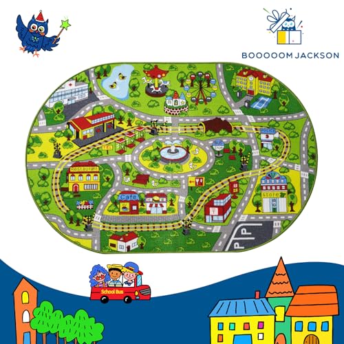 Green Kids Play Rug Oval