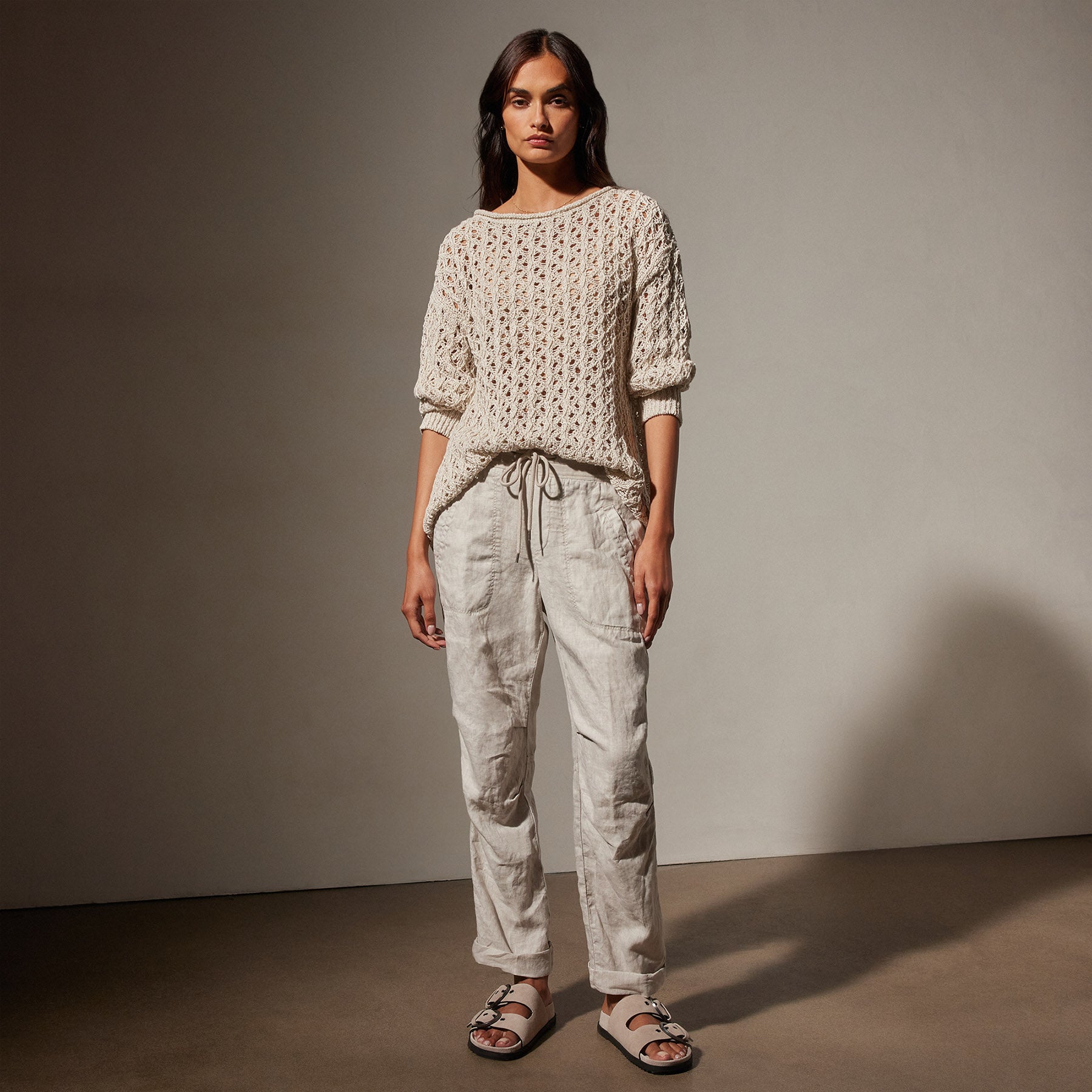Soft Linen Drape Pants in Salt Pigment - Comfortable & Stylish Lounge Pants for Women, Perfect for Yoga, Travel and Relaxing at Home