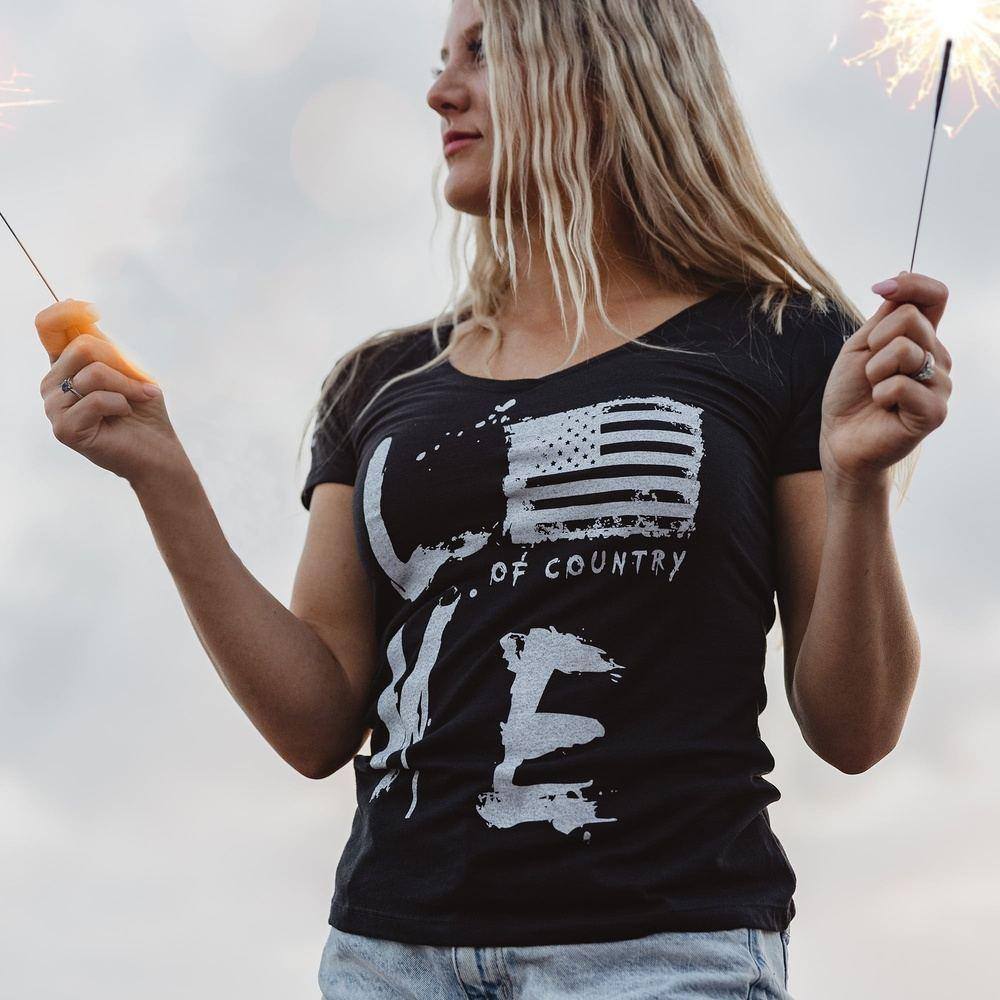 Patriotic Women's V-Neck T-Shirt - Black - Comfortable & Stylish American Flag Tee for Casual Wear, 4th of July & Everyday Outfits