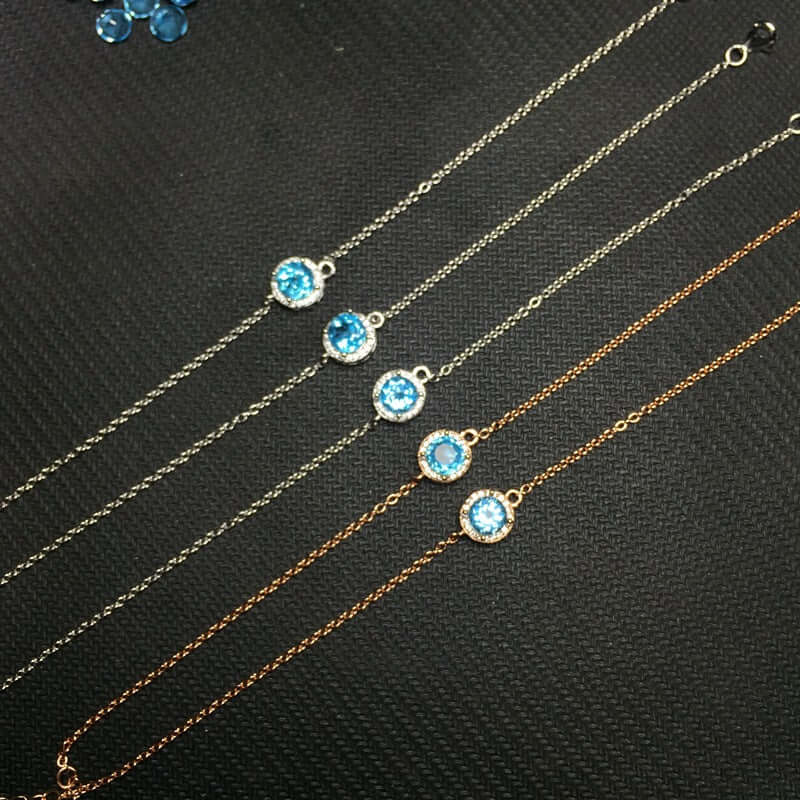 18K Rose Gold Swiss Blue Topaz Chain Bracelet - November Birthstone Jewelry for Women, Elegant Gift for Birthday, Anniversary & Special Occasions | Perfect for Everyday Wear, Parties & Formal Events | FME B003