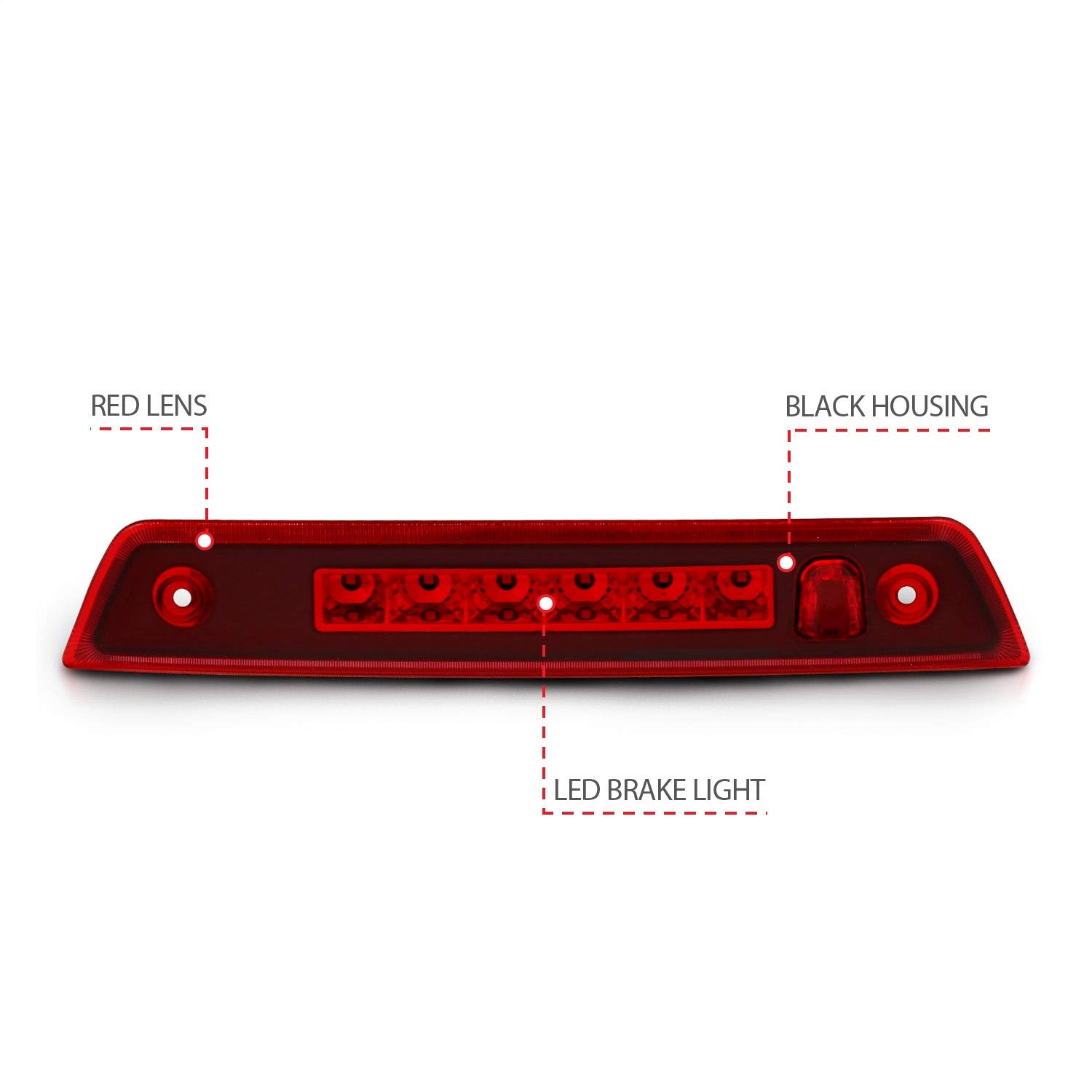 Anzo USA 531108 LED Third Brake Light Assembly with Red Lens - Replacement for Trucks & SUVs - Enhances Safety & Visibility for Night Driving