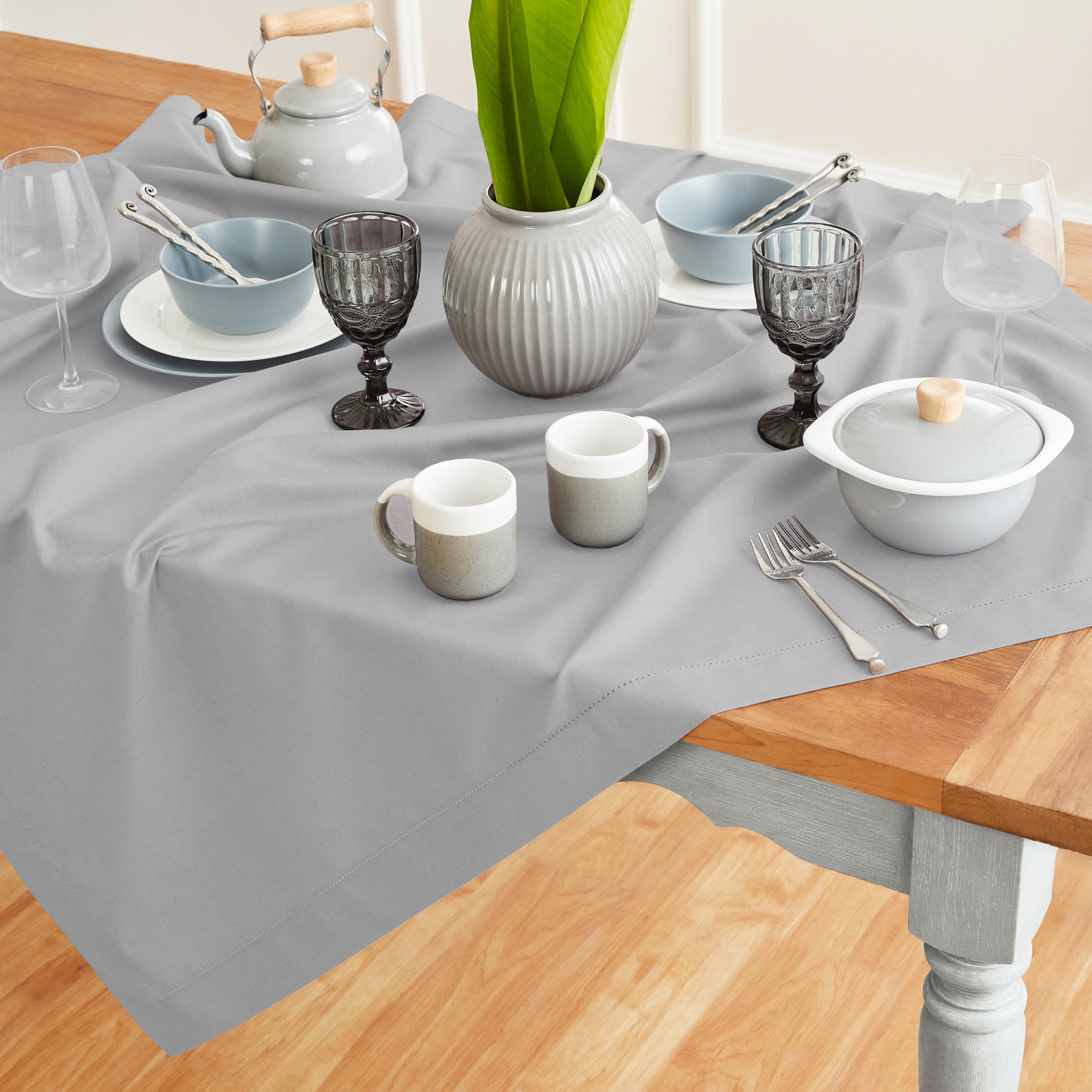 Premium Cotton Linen Hemstitch Table Throw - Elegant Decorative Table Runner for Dining Room, Wedding, Party & Home Decor