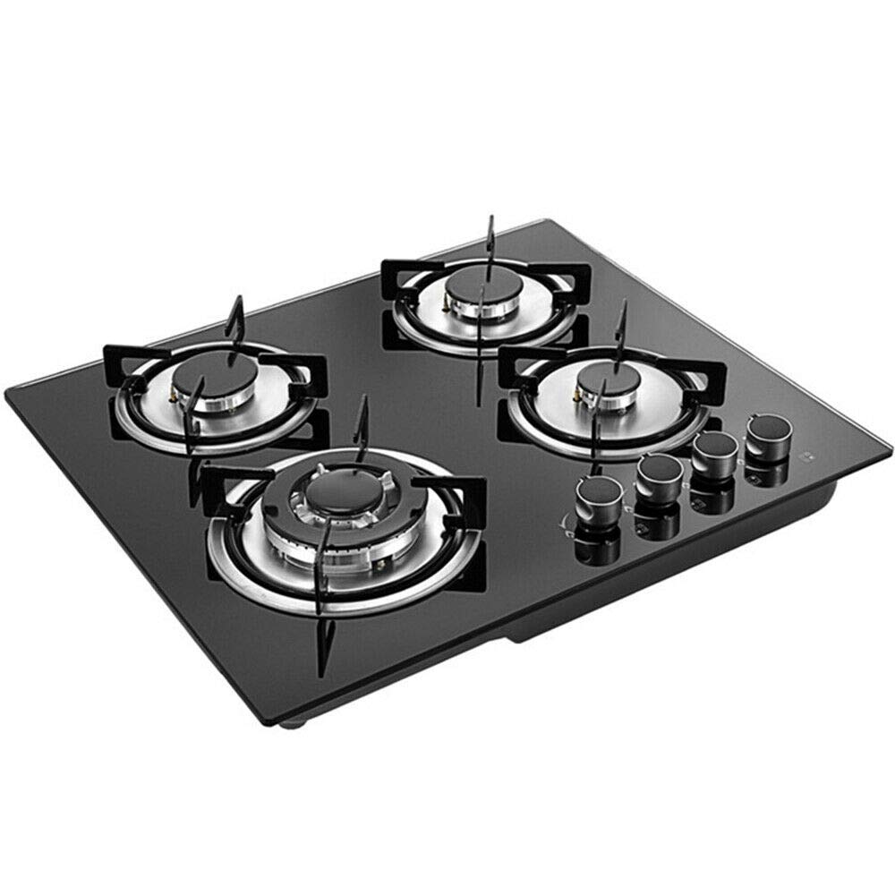 TBVECHI 23 Inch 4 Burner Built-in Gas Cooktop - LPG/NG Compatible Tempered Glass Stove (590x510mm) for Modern Kitchens - Fast US Shipping & Stock