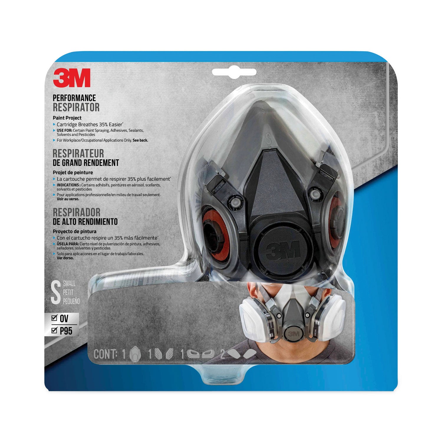 3M™ Half Facepiece Respirator for Paint Spray & Pesticide Protection - Small Size | Ideal for Painting, Woodworking & Agricultural Use