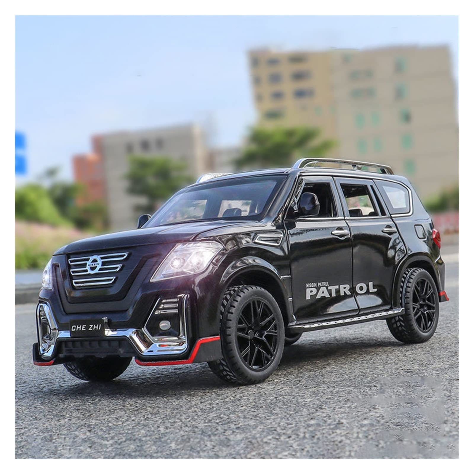 1:24 Scale Nissan Patrol Alloy Diecast Model Car with Light & Sound Effects - Collectible Toy Car Gift for Kids & Adults (Black) - Perfect for Birthday Presents, Car Enthusiast Collections & Display Decor