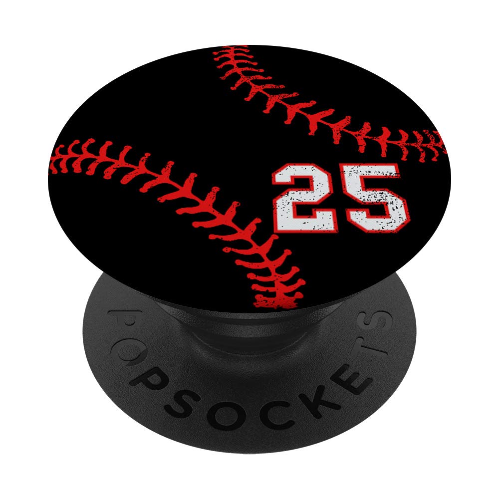 Red and Black Baseball Number 25 Phone Stand - Perfect for Sports Fans, Office Desks, and Home Decor