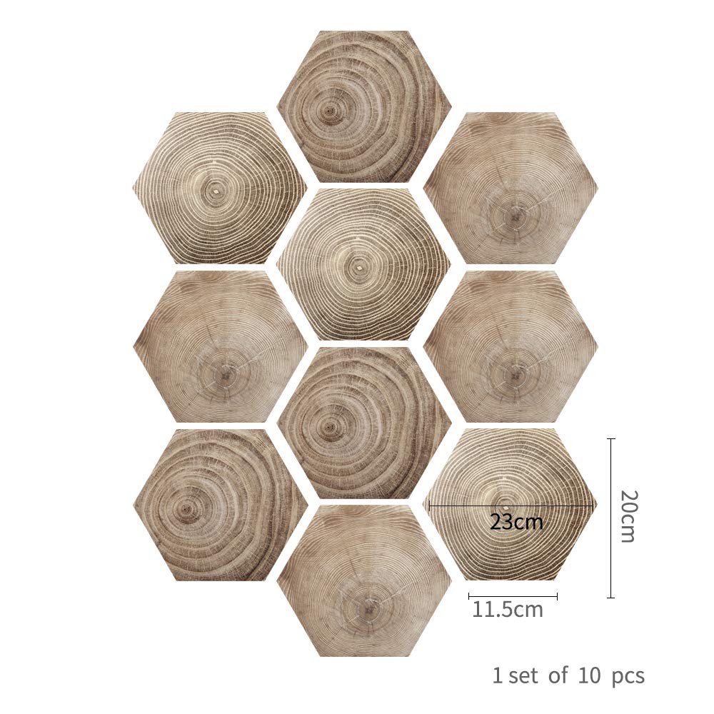 10 Pack Hexagon Non-Slip Vinyl Floor Stickers - Peel and Stick Self-Adhesive Wall Decals for Home Decor, Kitchen, Bathroom, Living Room (7.9x9.1 Inch, 109 Designs) - Perfect for DIY Home Improvement, Nursery, and Office Spaces