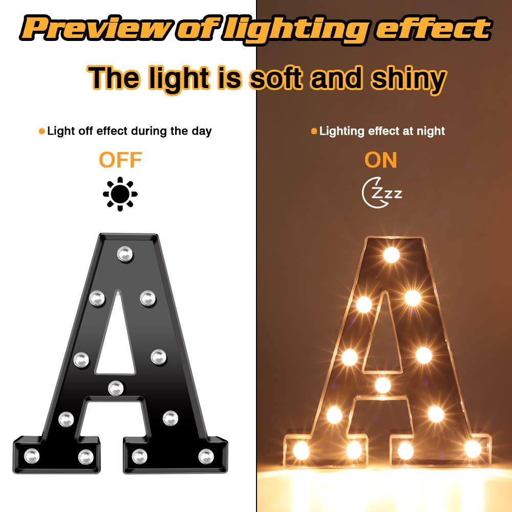 Glintee LED Light Up Letters - Black Alphabet Night Lights for Home, Bar, Birthday, Wedding & Party Decor - Perfect for Festivals, Bedroom, Nursery & Outdoor Events
