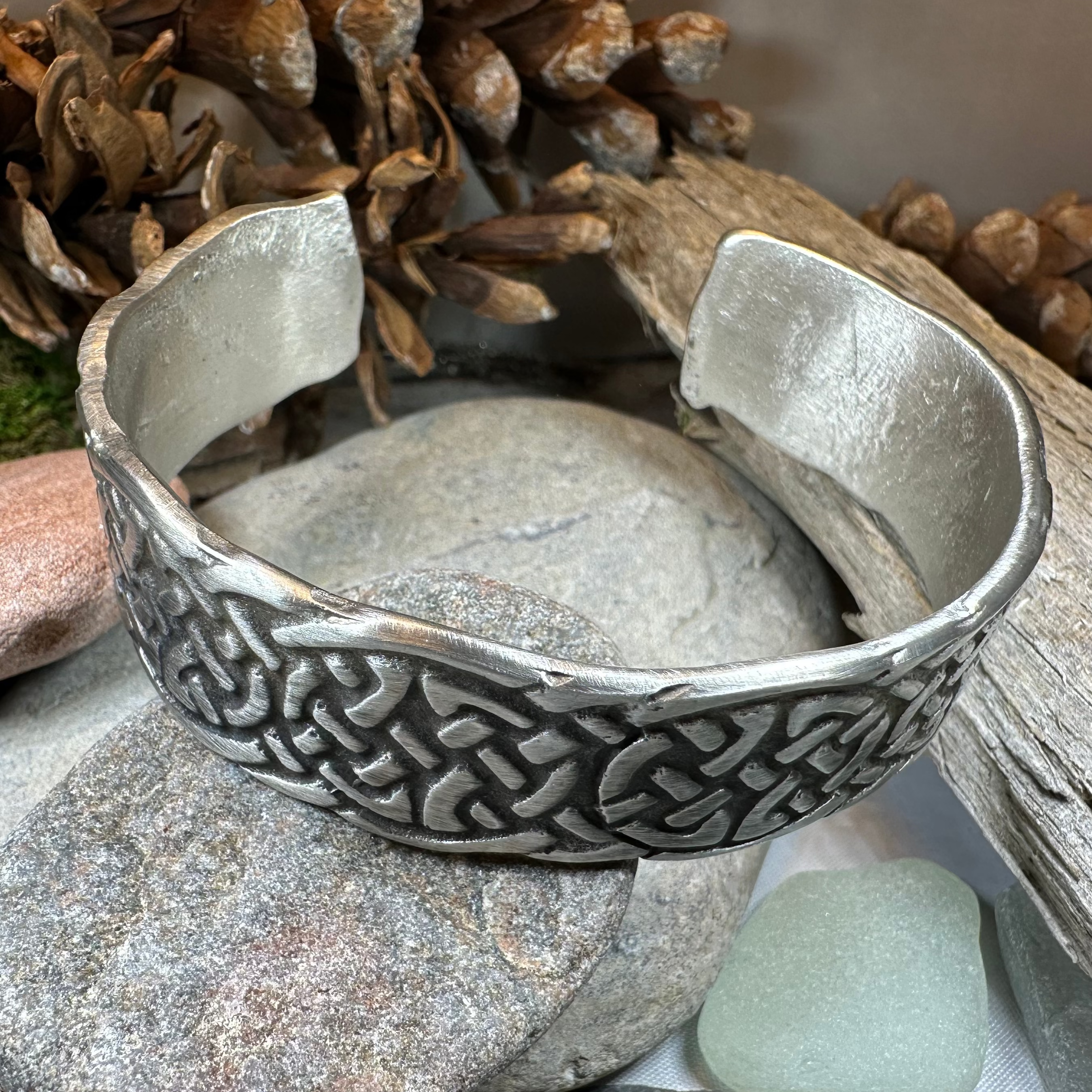 Celtic Knot Pewter Cuff Bracelet for Women - Handmade Irish Jewelry - Adjustable Bangle for Everyday Wear, Gifts & Special Occasions