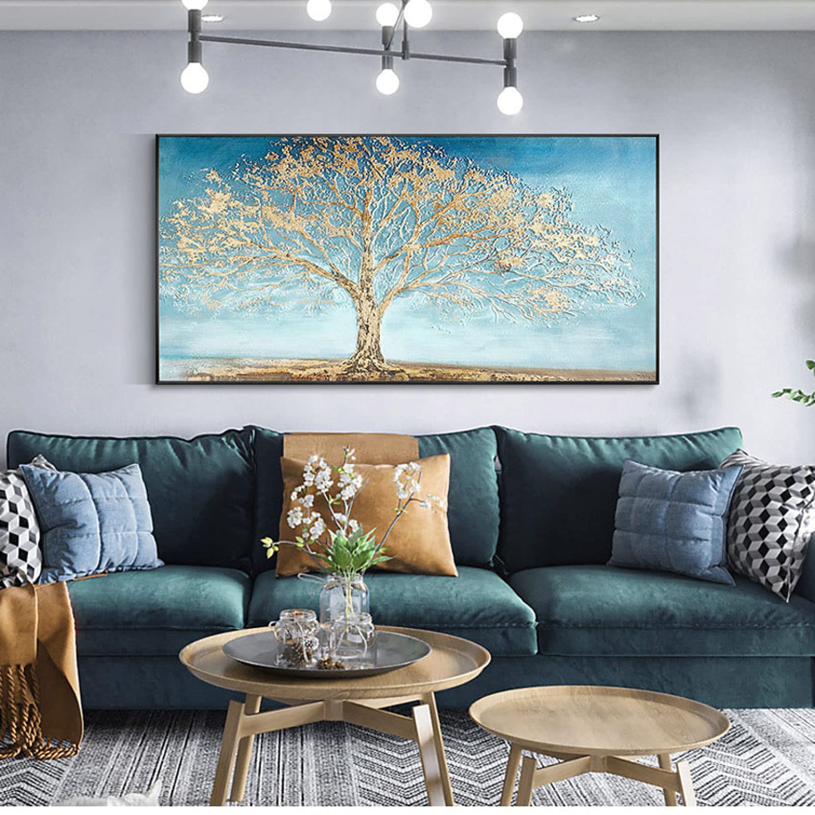 Handmade Large Landscape Oil Painting on Canvas - Gold Foil Glitter Tree Artwork Wall Decor for Living Room, Bedroom, Office (28x48 Inch) | Perfect for Home, Hotel & Dining Room Interior Design