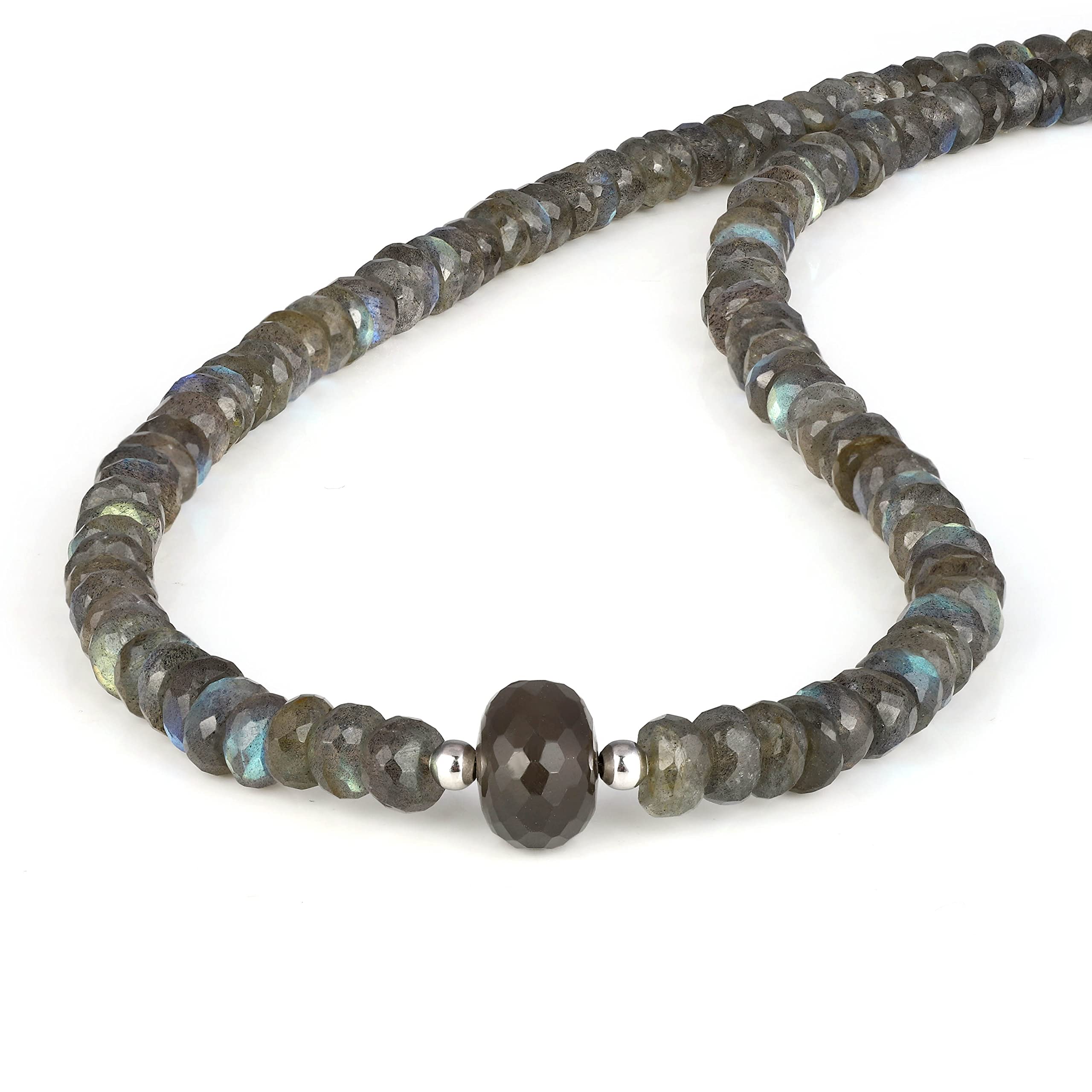 Handmade Labradorite & Chocolate Moonstone Beaded Necklace for Women - Faceted Multicolor Natural Gemstone Chain (45cm) | Boho Chic Jewelry, Gift for Her, Wedding & Party Accessory