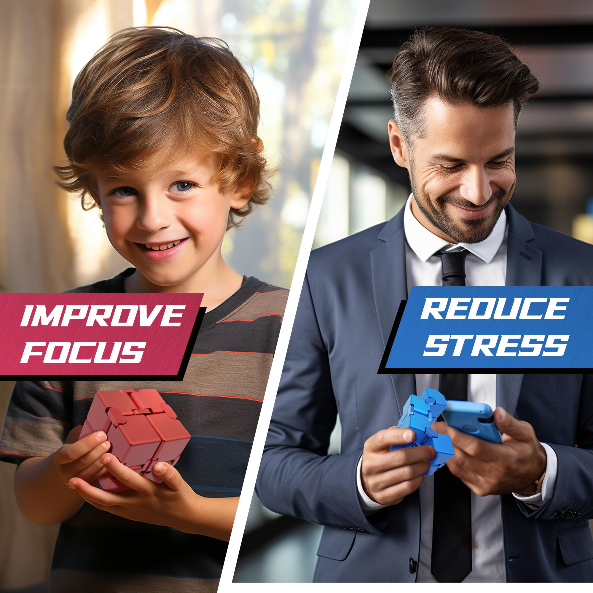 Red Infinity Cube Fidget Toy for Adults & Kids - Stress Relief & Anxiety Relief Sensory Toy - Perfect for Easter Basket Stuffers, Office Desk, Travel & Classroom Focus