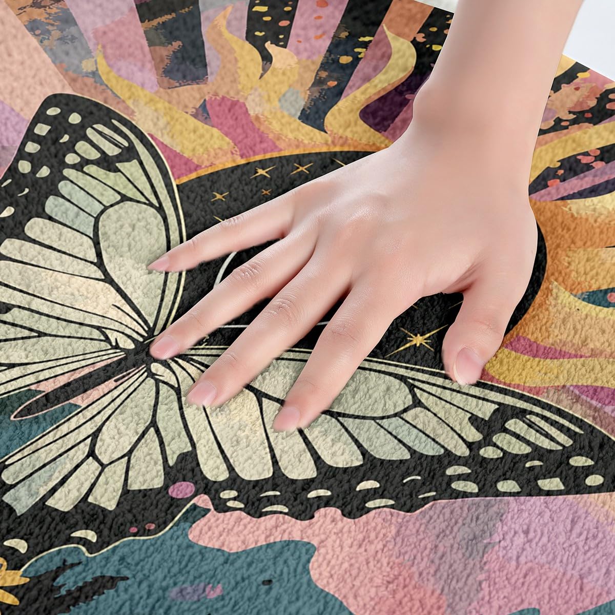 Erosebridal Bohemian Butterfly Bath Rugs - Non-Slip Hippie Yin Yang Bathroom Mats with Rainbow Geometric Striped Design (20x32 Inches) - Spiral Floor Mats for Minimalist & Boho Style Bathrooms - Perfect for Yoga Studios, Meditation Spaces & Hippie-Themed Homes