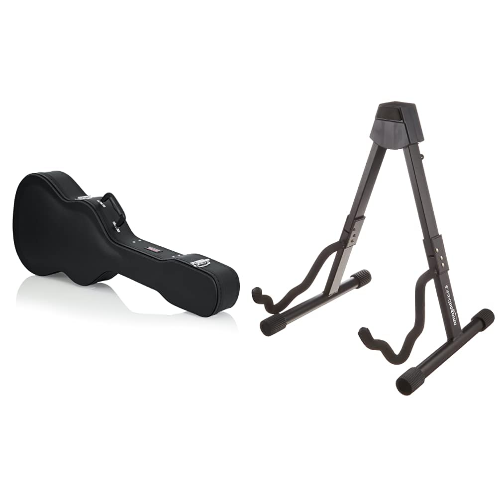 Gator GWE-CLASSIC Hard-Shell Wood Case for Classical Guitars with Amazon Basics Guitar Stand - Durable Protection for Travel & Home Storage | Perfect for Musicians, Performances & Guitar Safekeeping