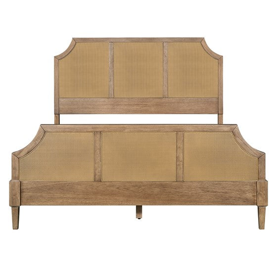 Salina Woven Cane Queen Size Platform Bed Frame - Rattan Headboard & Sturdy Wooden Slat Support - Perfect for Boho, Coastal & Farmhouse Bedroom Decor