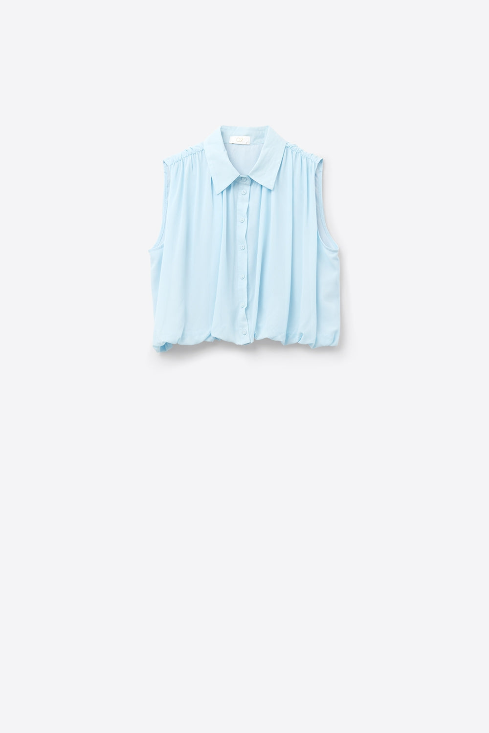 Sky Blue Silk Chiffon Blouse with Hem Pleats - Elegant Women's Top for Office, Party & Special Occasions