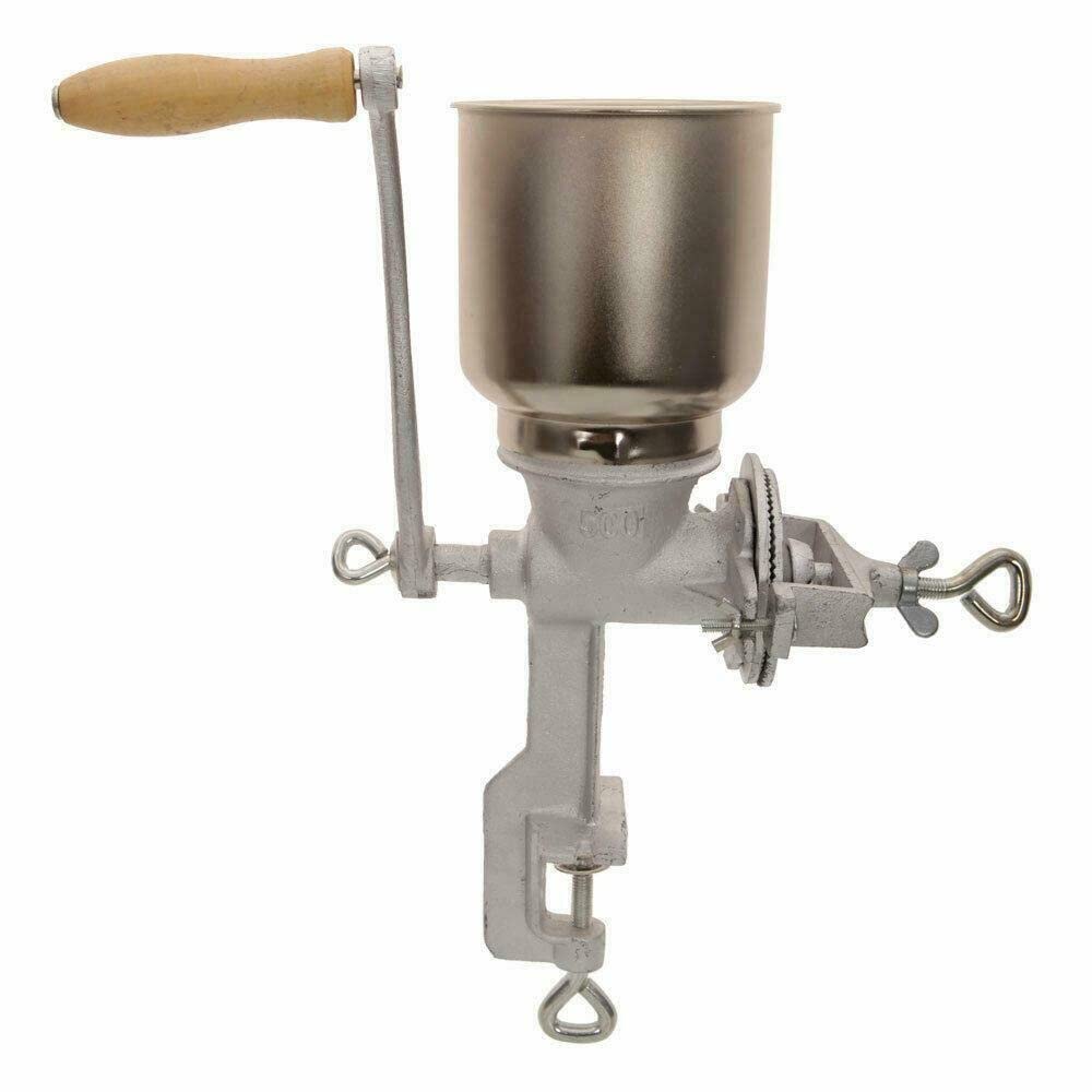 Manual Cast Iron Corn Grinder - Wheat Grain Nut Mill with Crank Handle for Easy Flour Making | Perfect for Home Baking, Camping & Emergency Food Prep