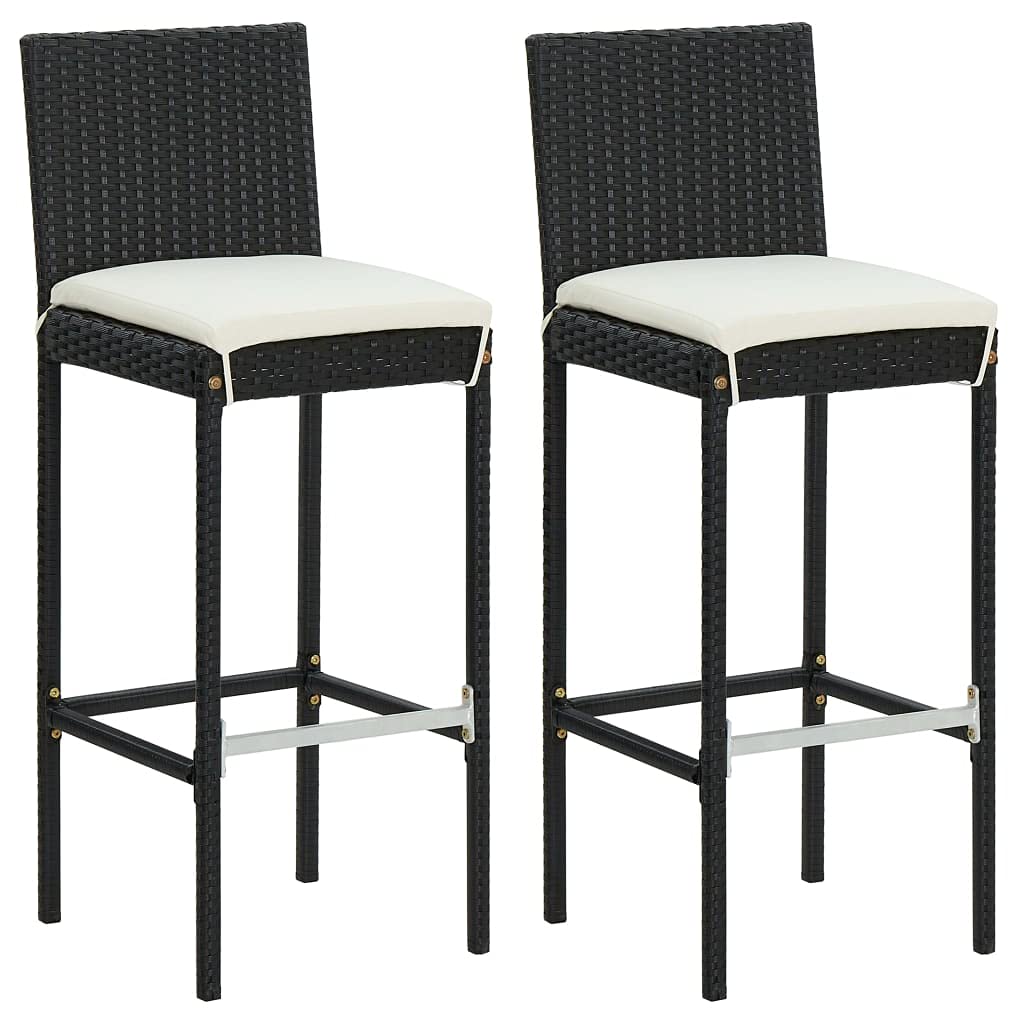 Premium 3-Piece Patio Bar Set with Cushions - Black Poly Rattan, Powder-Coated Steel Frame & Acacia Wood - Outdoor Furniture for Garden, Deck, Backyard - Perfect for Entertaining, Lounging & Outdoor Dining