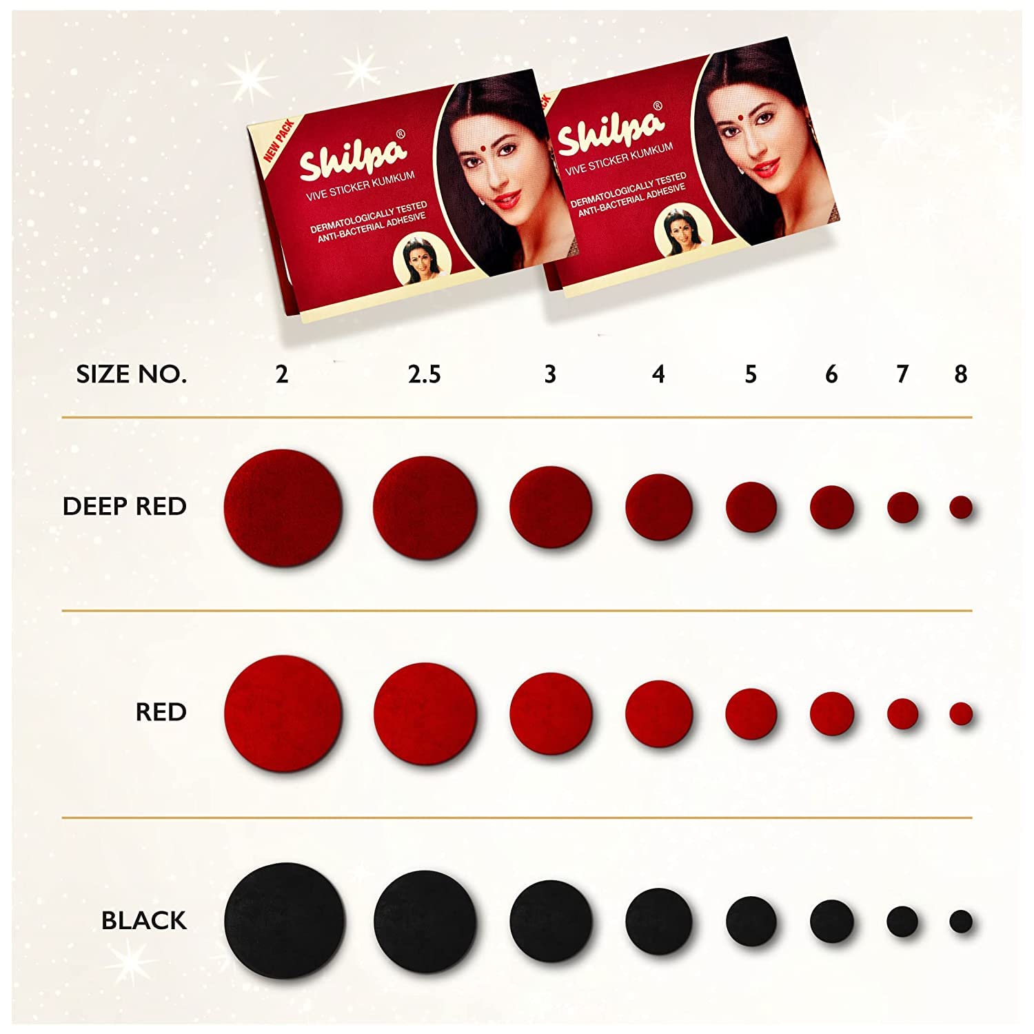 Shilpa Vive Sticker Kumkum - 15 Pack (7 Red) - Traditional Indian Bindi Stickers for Festivals, Weddings & Daily Wear
