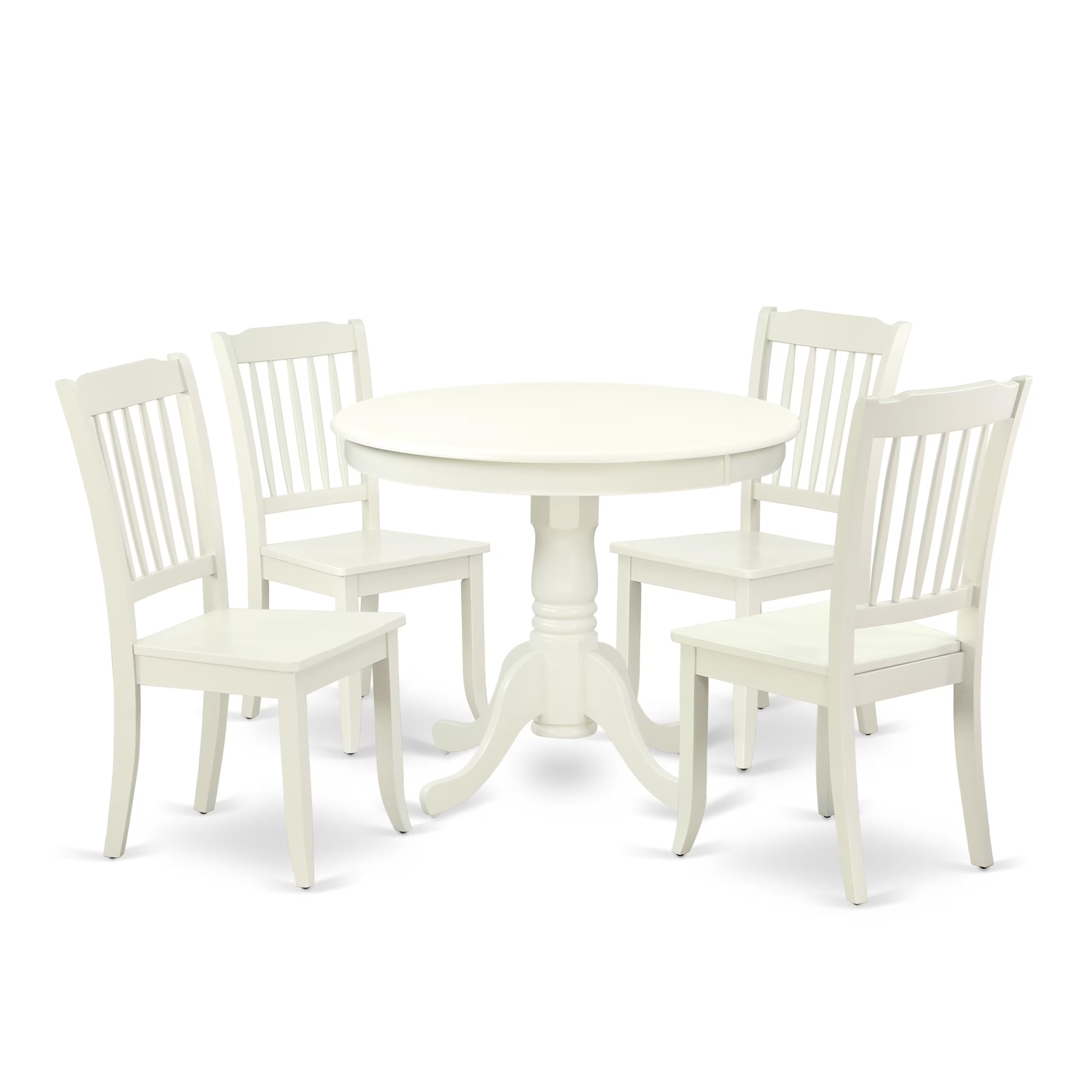 East West Furniture ANDA5-LWH-W 5-Piece Round Dining Set with Pedestal Table & 4 Chairs, 36x36 Inch, Linen White - Perfect for Small Kitchens, Breakfast Nooks & Cozy Dining Spaces
