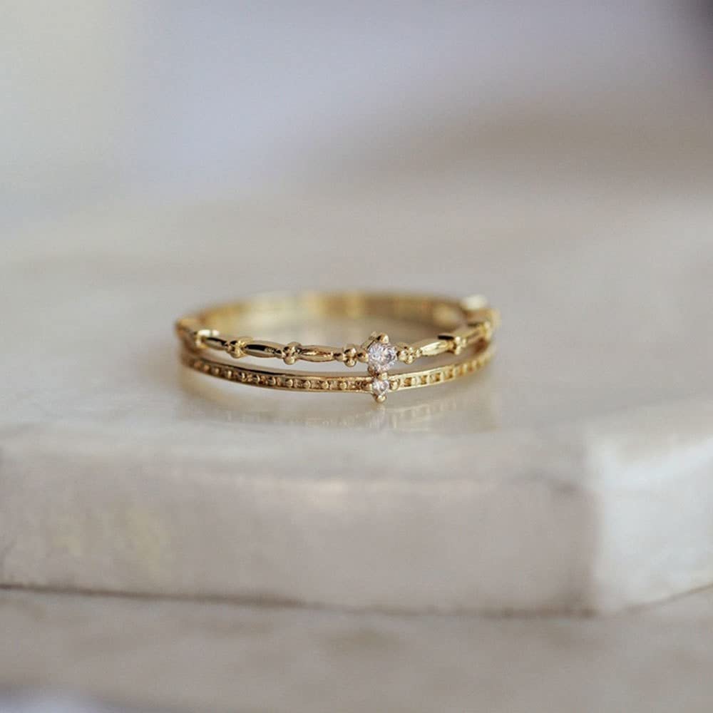 Dainty Gold Diamond Princess Crown Ring - Elegant Jewelry for Parties & Weddings