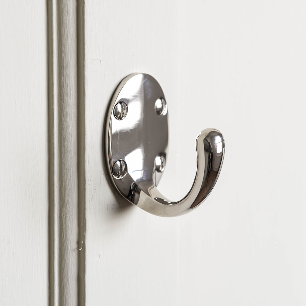 Polished Nickel Single Wardrobe Hook - Heavy Duty Large Coat Hanger for Closet, Bathroom & Entryway Organization