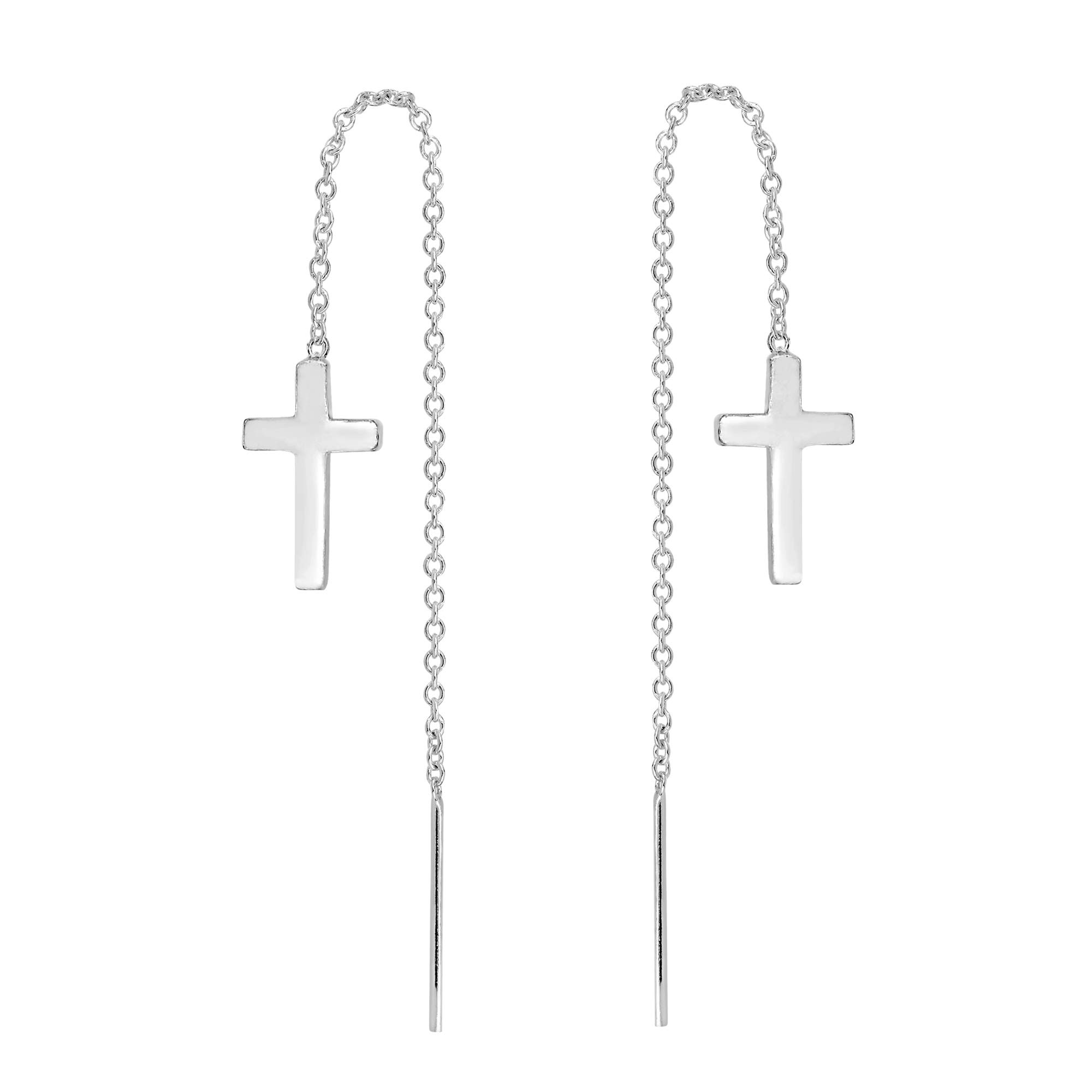 Faith Cross Slide-Through Dangle Earrings for Women | .925 Sterling Silver Religious Jewelry | Classic Christian Earrings | Perfect for Church, Weddings & Daily Wear
