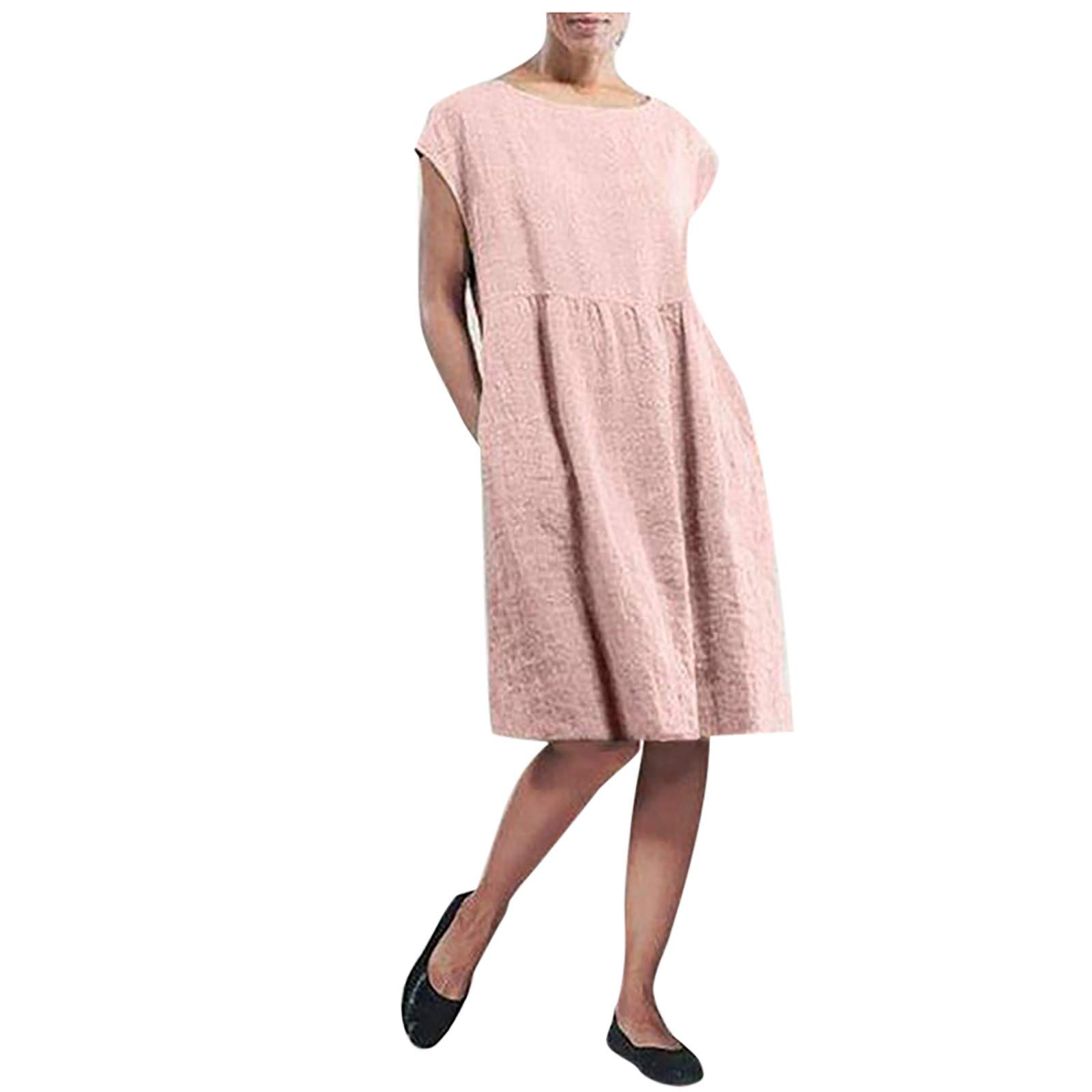 NaRHbrg Women's Long Sleeve T-Shirt Dress - Summer Cotton Linen Maxi Dress with Pockets | Casual Boho Kaftan for Beach, Vacation & Everyday Wear