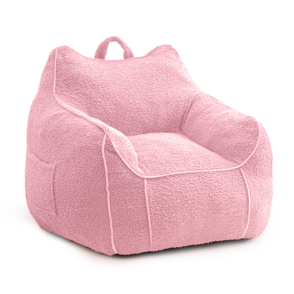 MAXYOYO Sherpa Kids Bean Bag Chair - Soft Fluffy Bean Bag Couch with Decorative Edges for Children's Room, Nursery, Playroom & Bedroom (Light Pink) - Perfect for Reading, Relaxing & Playtime