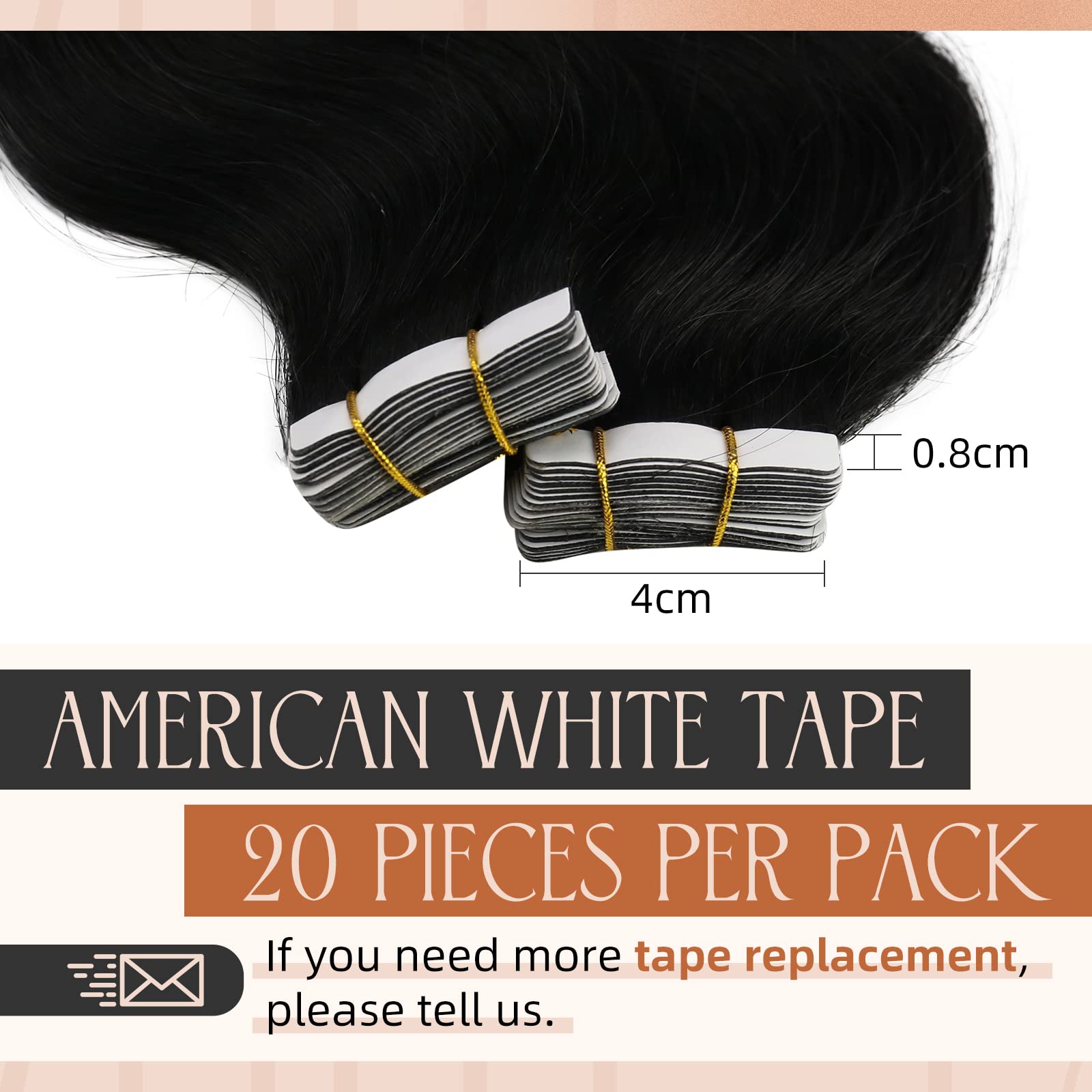 Sunny Tape in Hair Extensions 50G - 100% Human Hair Body Wave Extensions for Black Women (14 Inch) - Perfect for Daily Wear, Parties & Special Occasions