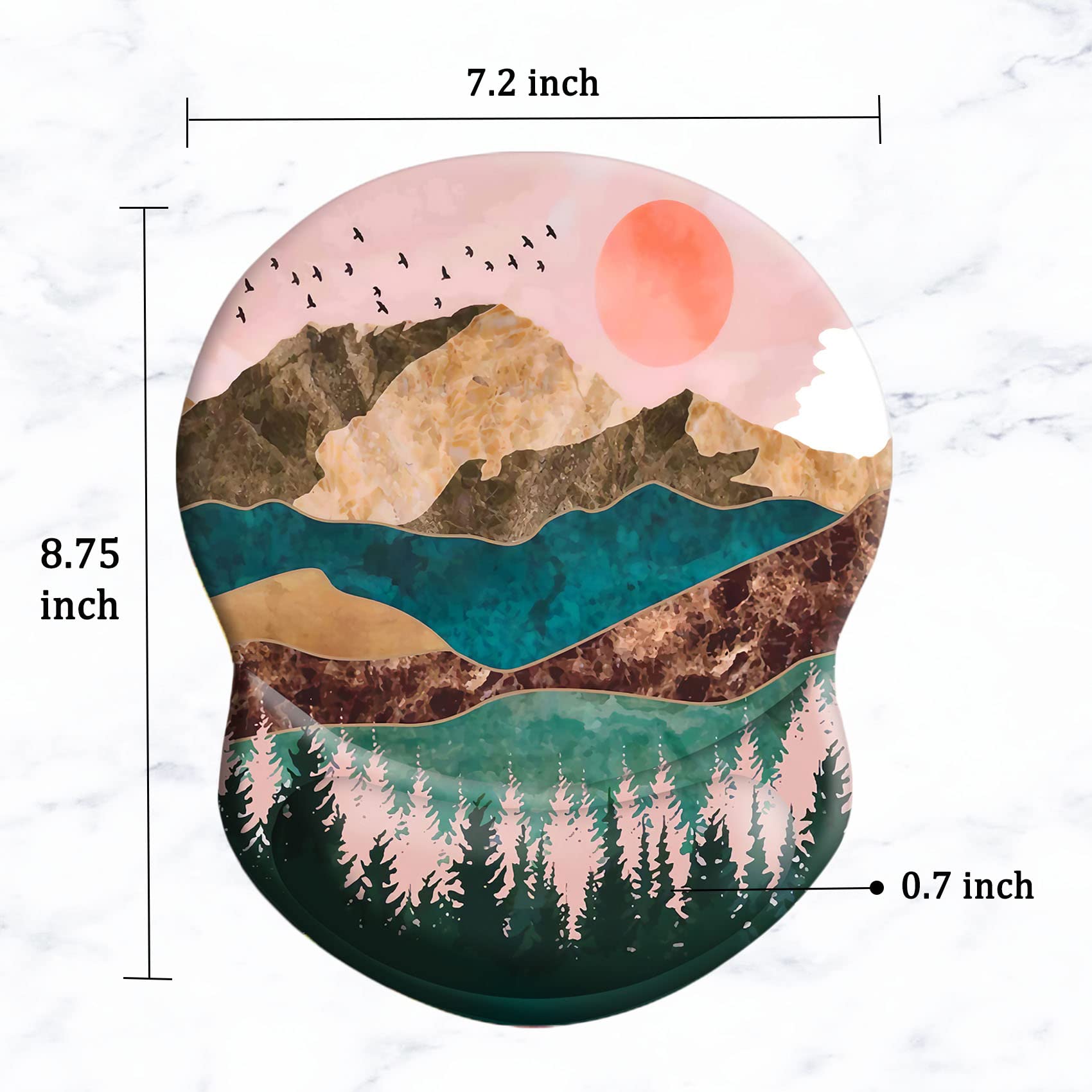 Ergonomic Mouse Pad with Wrist Support - Pain Relief & Non-Slip PU Base for Home Office, Gaming & Studying - Sunset Forest Mountains Design - Perfect for Long Computer Sessions & Comfortable Typing
