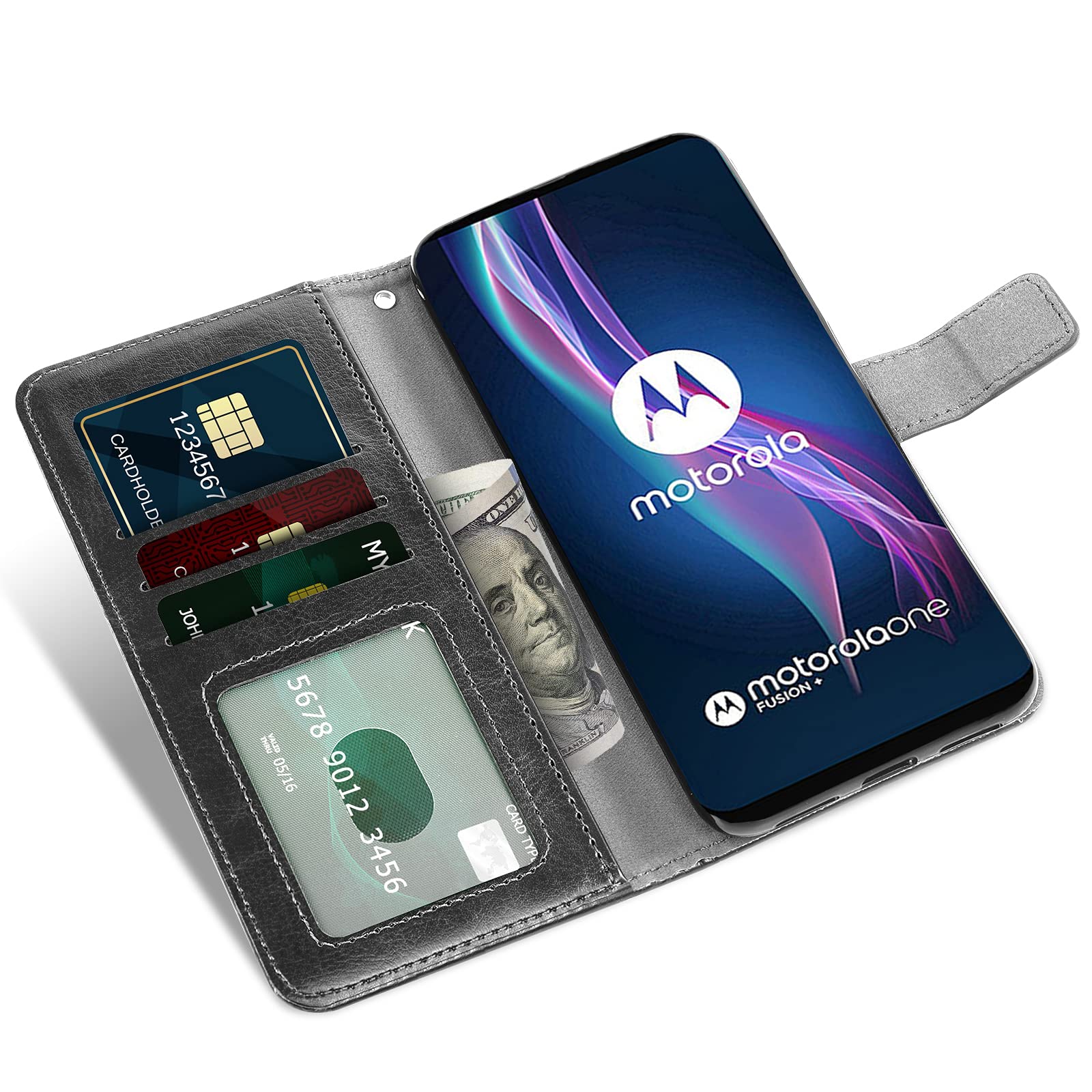 Moto One Fusion+ Wallet Case with Card Holder & Stand - Black for Men & Women | Durable Phone Accessories for Daily Use