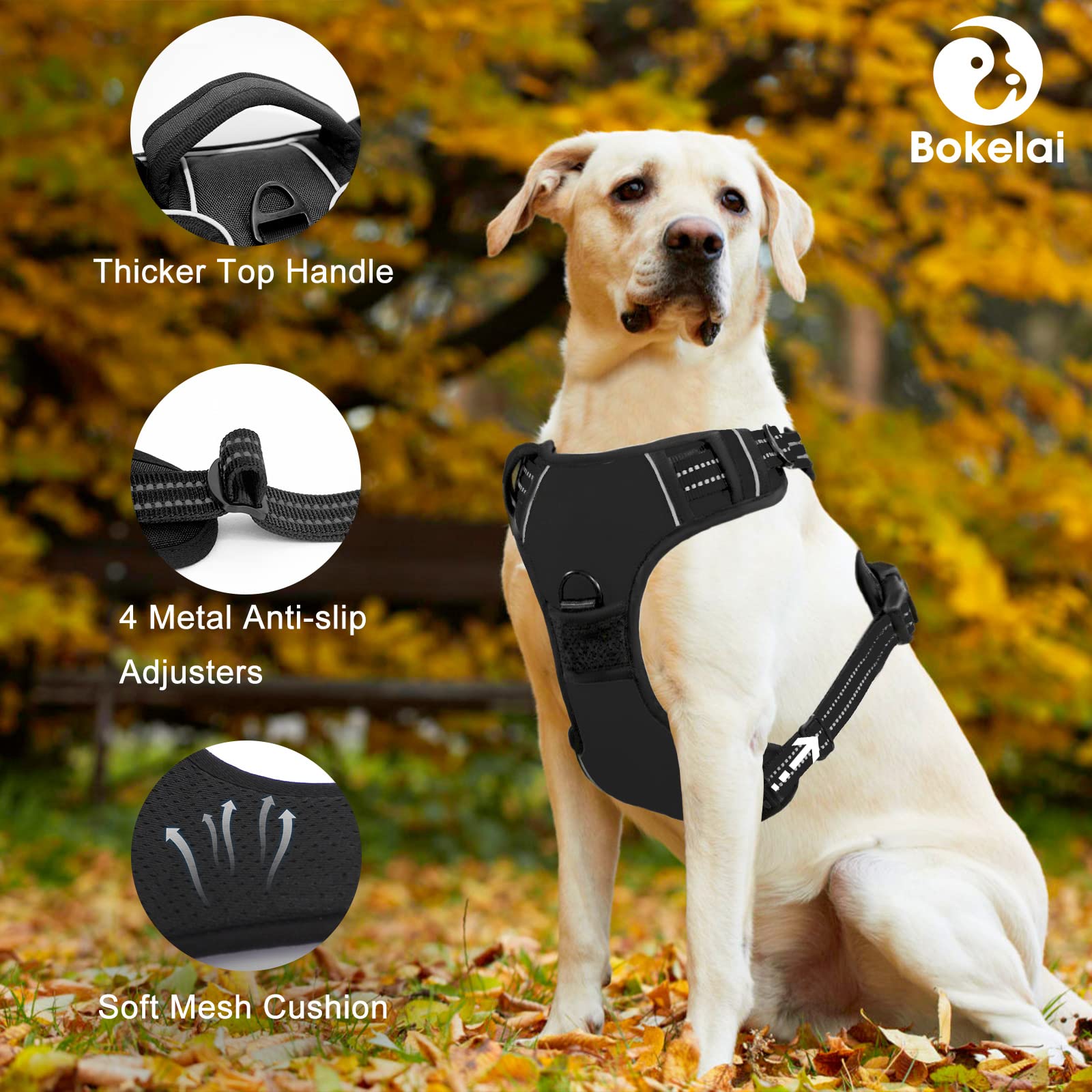 No Pull Dog Harness - Adjustable Reflective Pet Vest with Front Clip & Padded Design for Small, Medium, Large Dogs (XL, Black) - Easy Control Handle for Outdoor Training, Walking & Hiking - Perfect for Daily Walks, Park Adventures & Pet Safety