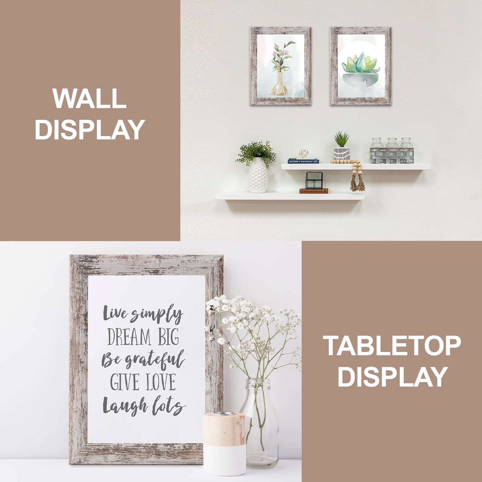 Rustic 5x7 Picture Frames Set of 6 - High Definition Real Glass, Distressed Wood Farmhouse Photo Frames for Wall Mounting & Tabletop Display - White Home Decor Photo Frames for Living Room, Bedroom & Office Decorations