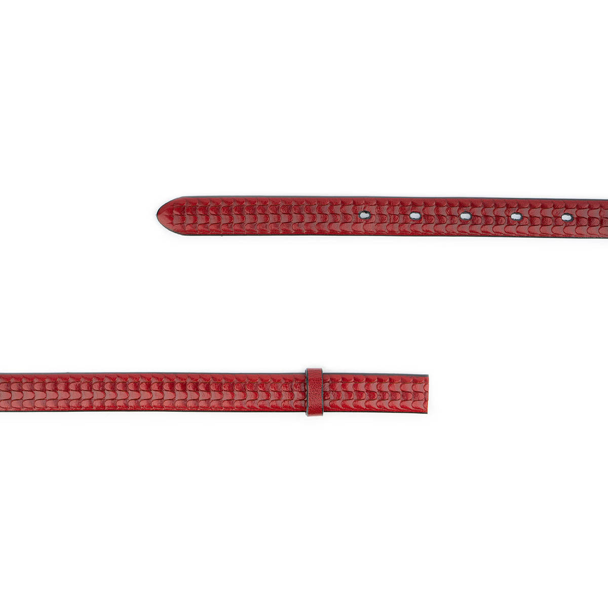 Red Thin Women's Belt Strap - Genuine Leather Replacement Belt for Dunhill Buckles | Elegant Embossed Design for Office, Dress & Formal Occasions