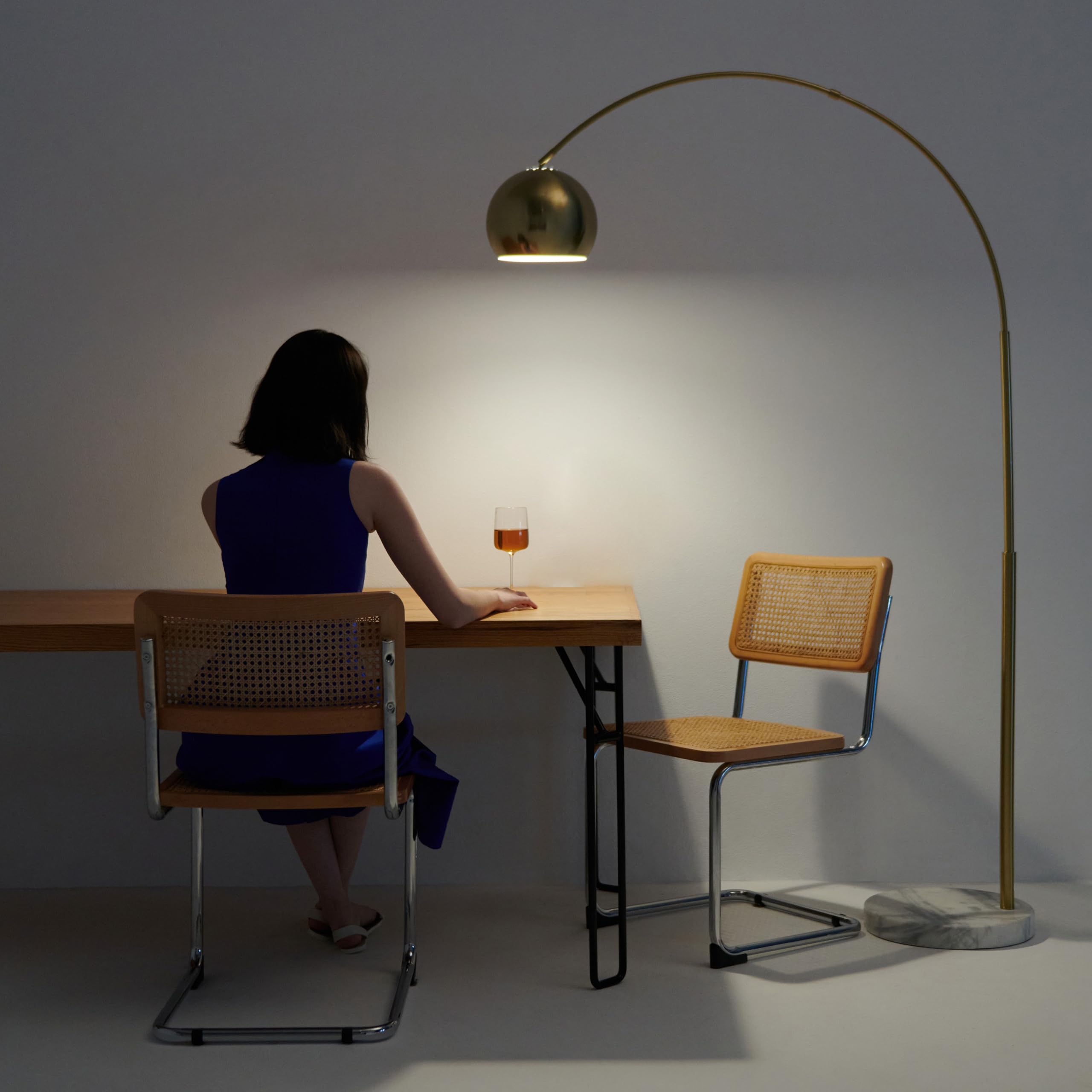 Brightech Olivia Arc Floor Lamp - Modern LED Standing Lamp for Living Room, Bedroom & Office - Adjustable Tall Lamp with Brass/Gold Finish - Perfect for Reading, Working & Home Decor