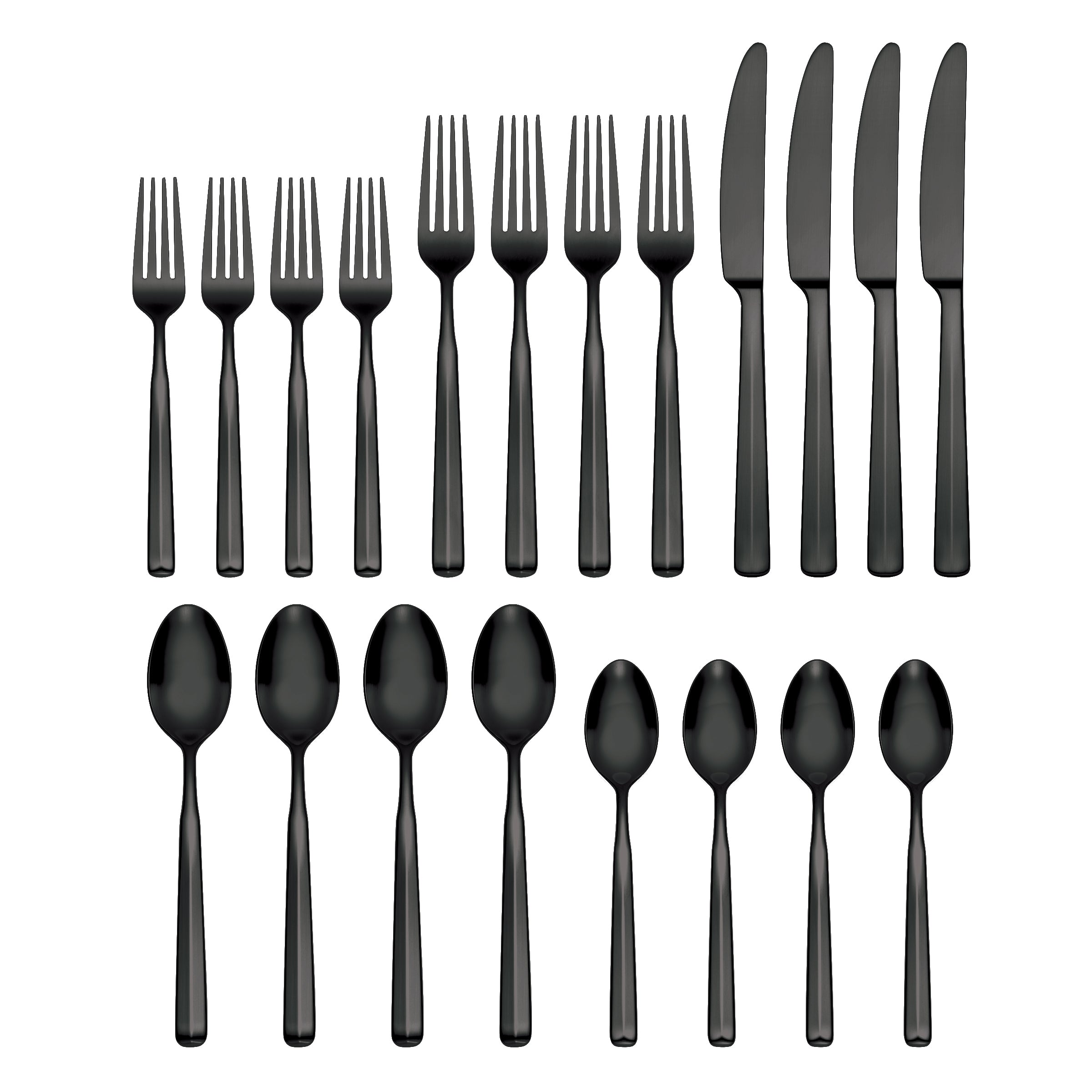 Ryder Black Satin 20-Piece Flatware Set - Stainless Steel Cutlery Set for 4 People - Perfect for Dining, Parties, and Everyday Use