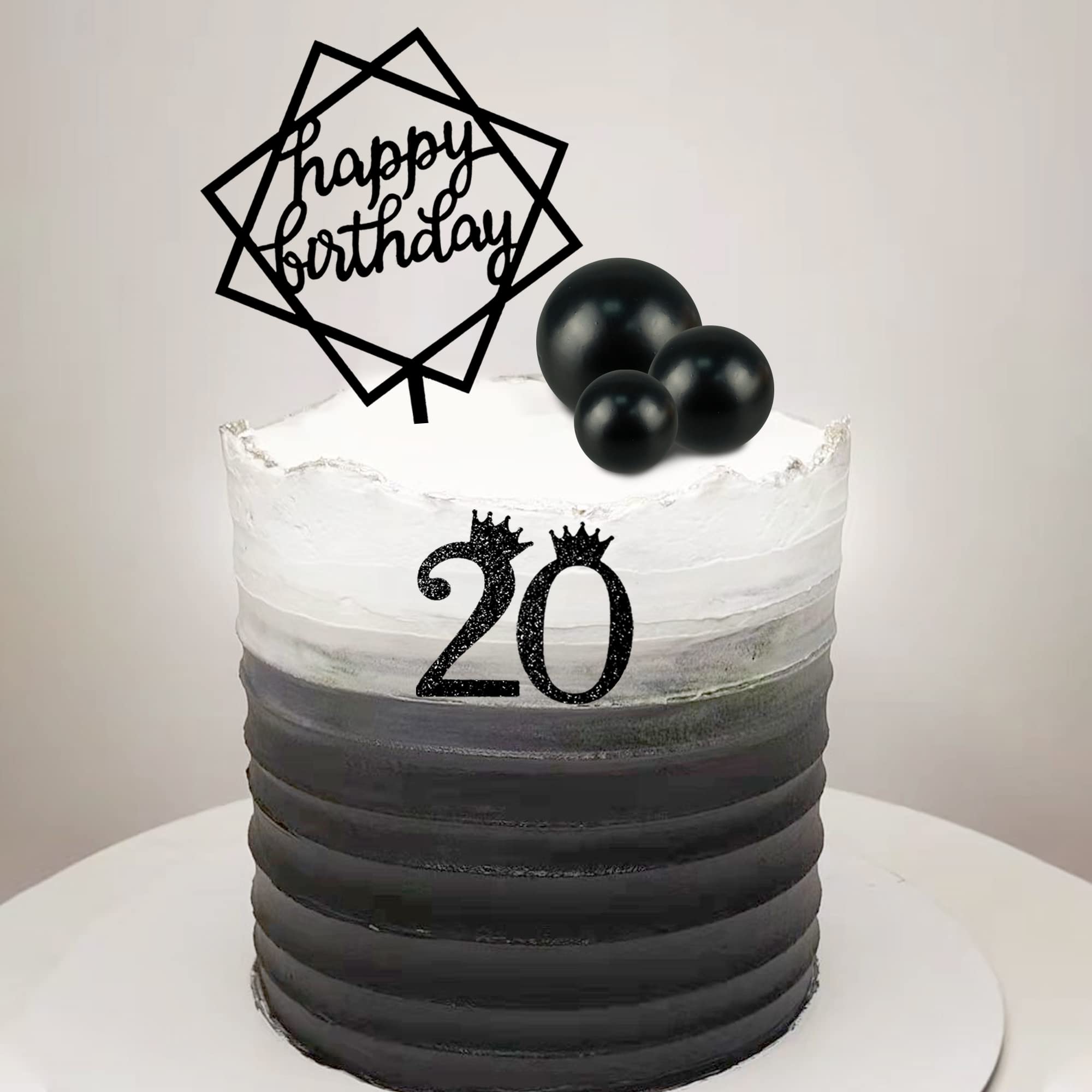 25 PCS Acrylic Happy Birthday Cake Topper Set with Numbers 0-9, Crown & Ball Shaped Cake Insert Toppers - Elegant Black Birthday Cake Decorations for Kids and Adults - Perfect for Birthday Parties, Baby Showers & Anniversary Celebrations