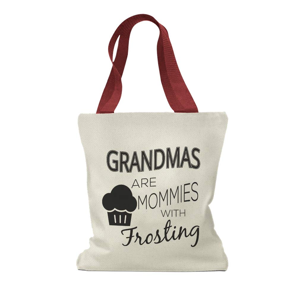 Custom Personalized Canvas Tote Bag - Reusable Shopping & Beach Bag for Women - Perfect Grandma Gift with 'Grandmas Are The Mommies with Frosting' Design (Red) - Ideal for Groceries, Travel & Family Outings