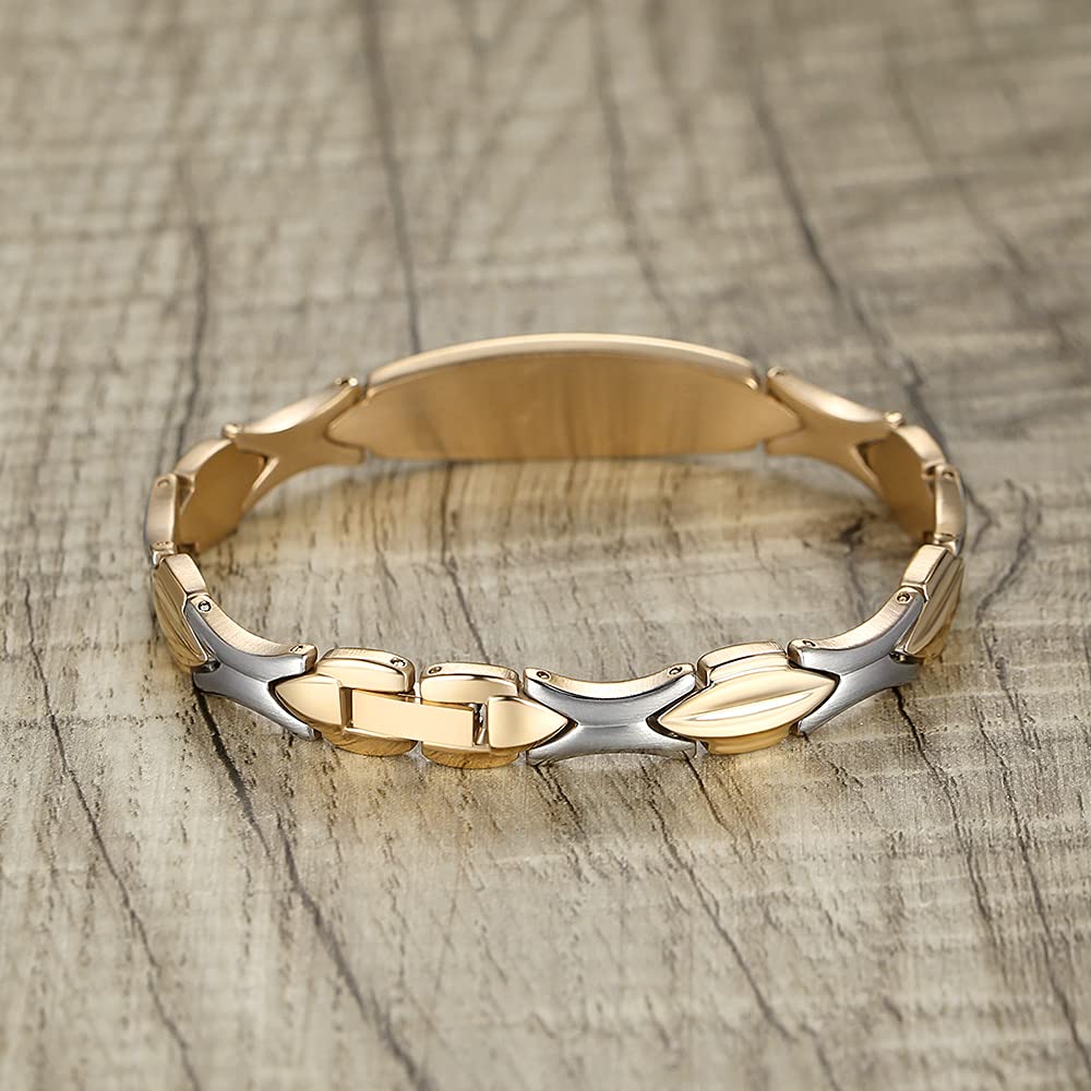 LinnaLove Fashion Shiny Stainless Steel Medical ID Bracelet for Women - Free Engraving, Waterproof & Hypoallergenic | Perfect for Diabetes, Allergies & Emergency Medical Identification