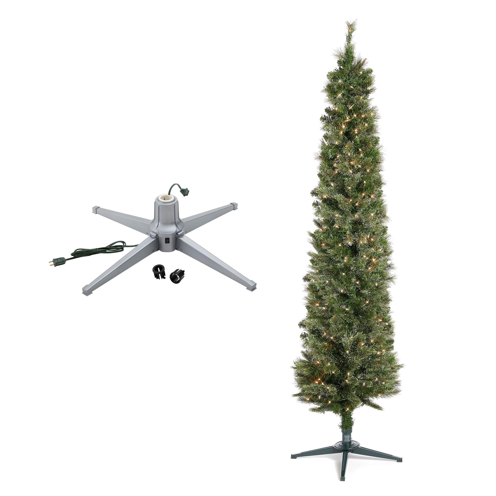 7ft Home Heritage Stanley Pine Artificial Christmas Tree with Rotating Metal Stand - Perfect for Living Room, Office & Holiday Decorations