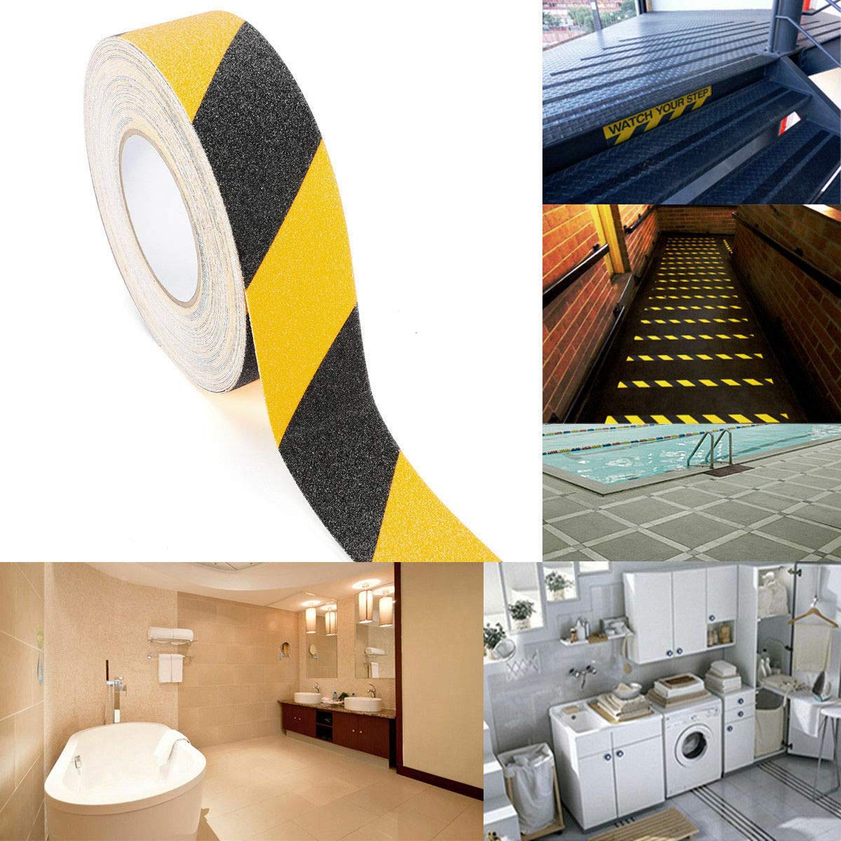 Non-Slip Safety Tape - 5m x 50mm Self-Adhesive Anti-Slip Hazard Warning Tape | Waterproof Grip Tape for Floors, Walls, Pipes, Stairs, Equipment (White) | Perfect for Home Safety, Workplace Protection & Outdoor Use