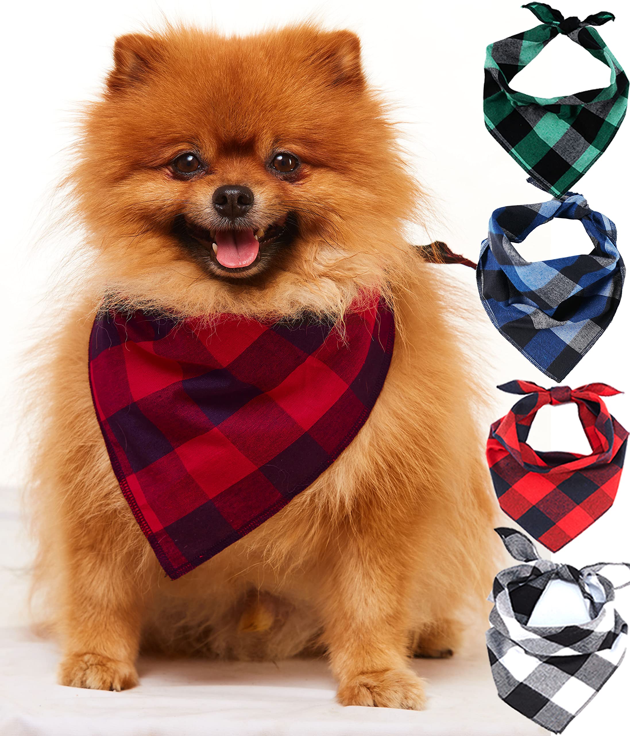 Odi Style Buffalo Plaid Dog Bandana 4 Pack - Soft Cotton Pet Bandanas for Small, Medium & Large Dogs - Christmas, Halloween & Holiday Accessories - Black/White, Red, Green, Blue & Navy - Perfect for Parties, Photos & Everyday Wear