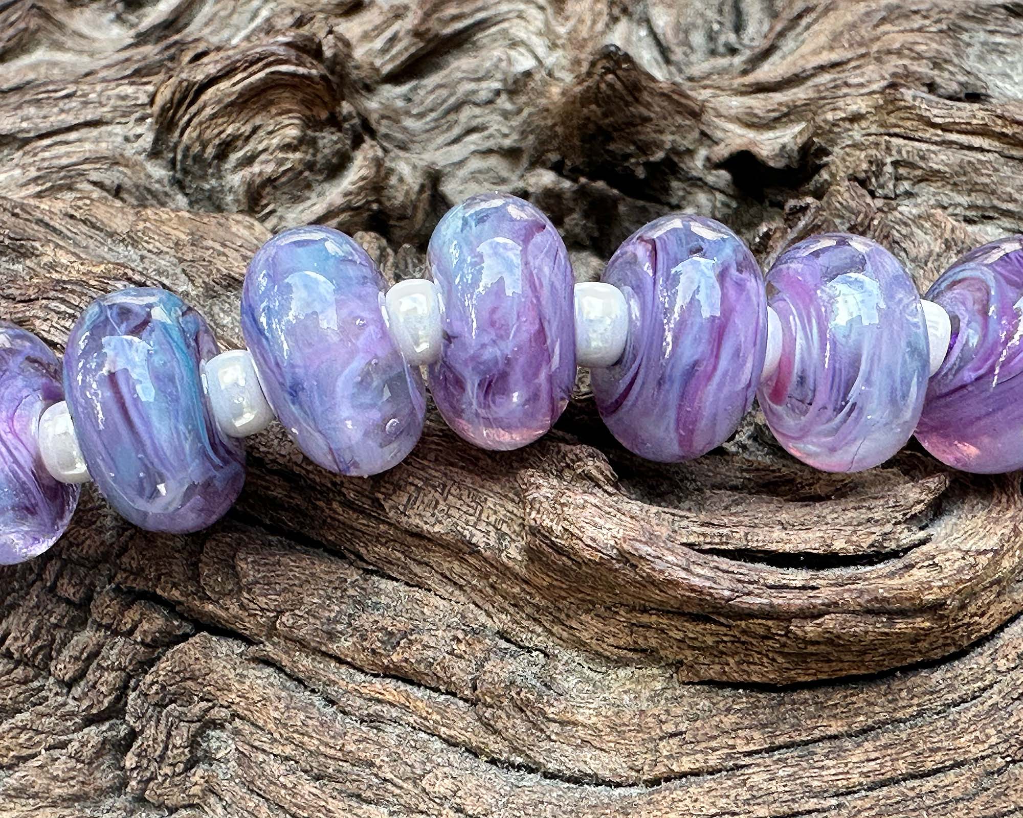 14 Wisteria Purple Swirl Lampwork Glass Beads Set for Jewelry Making - DIY Necklace, Bracelet, Earrings Craft Supplies - Perfect for Handmade Gifts & Boho Style Accessories