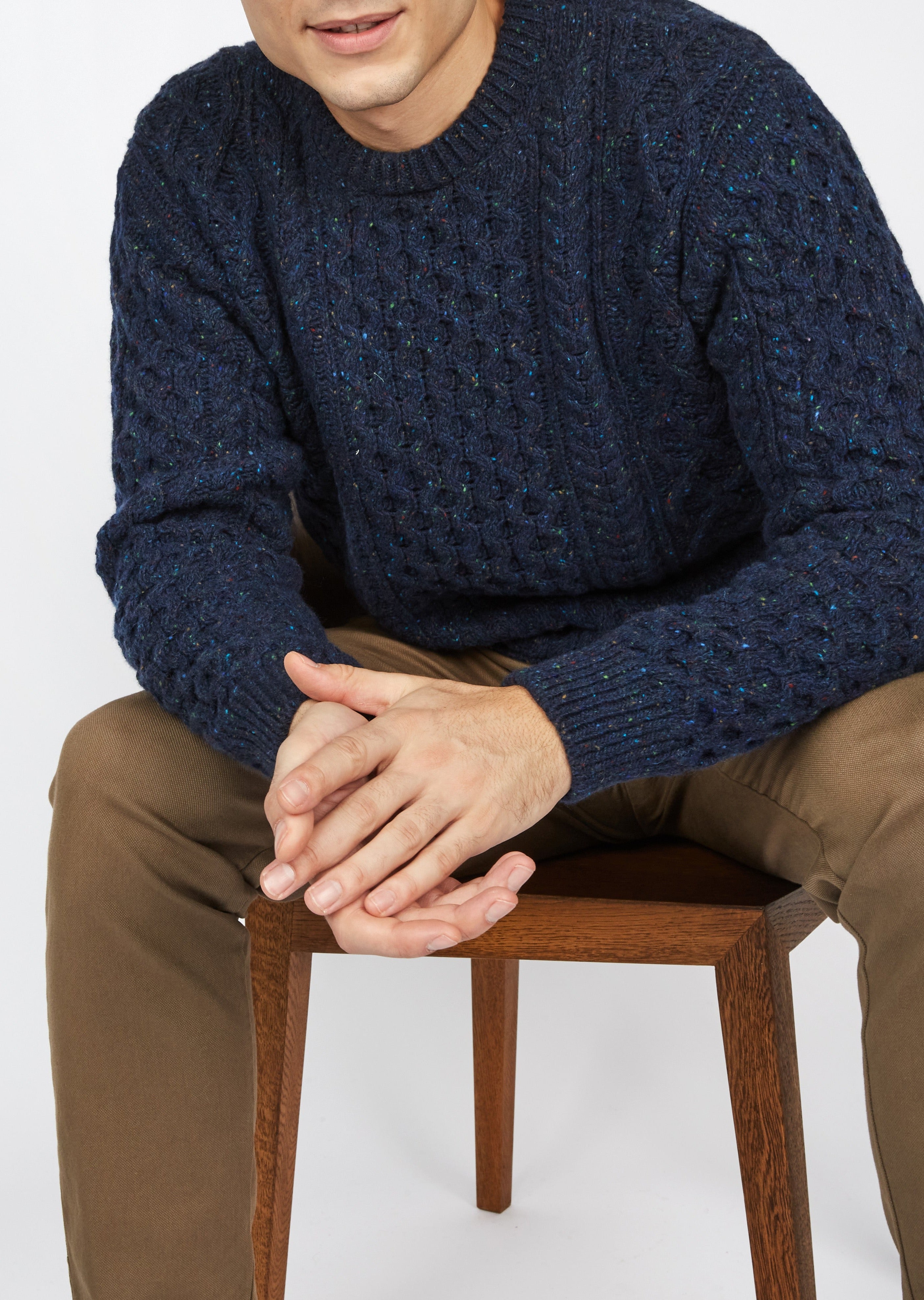 Premium Irish Cashmere Aran Sweater for Women & Men | Soft Navy Blue Wool Pullover | Winter Warm Knitwear | Perfect for Christmas Gifts & Cozy Outfits