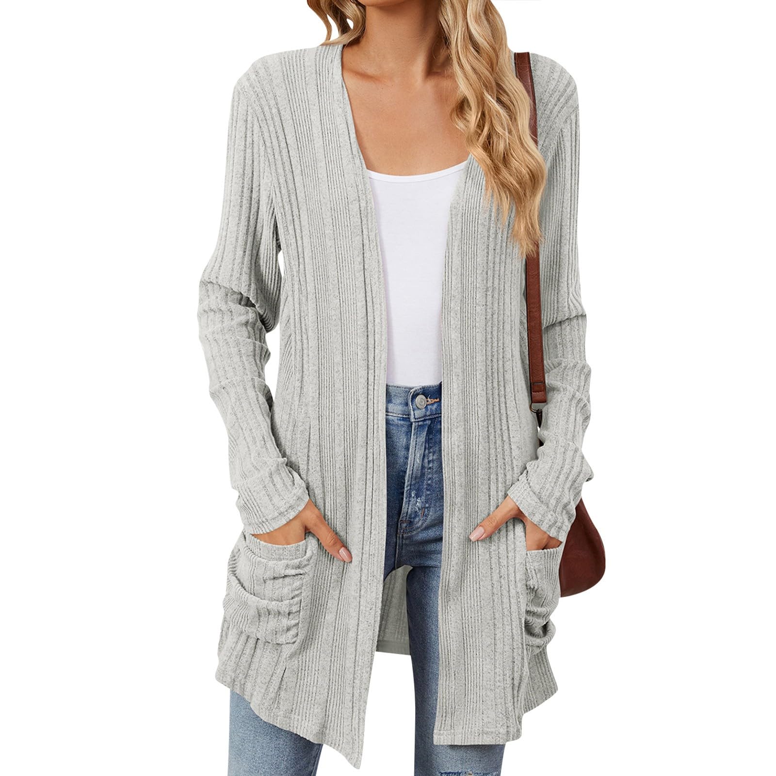 Trendy Lightweight Long Cardigan Sweaters for Women - Long Sleeve Open Front Casual Outfits with Pockets | Perfect for Office, Travel & Everyday Wear