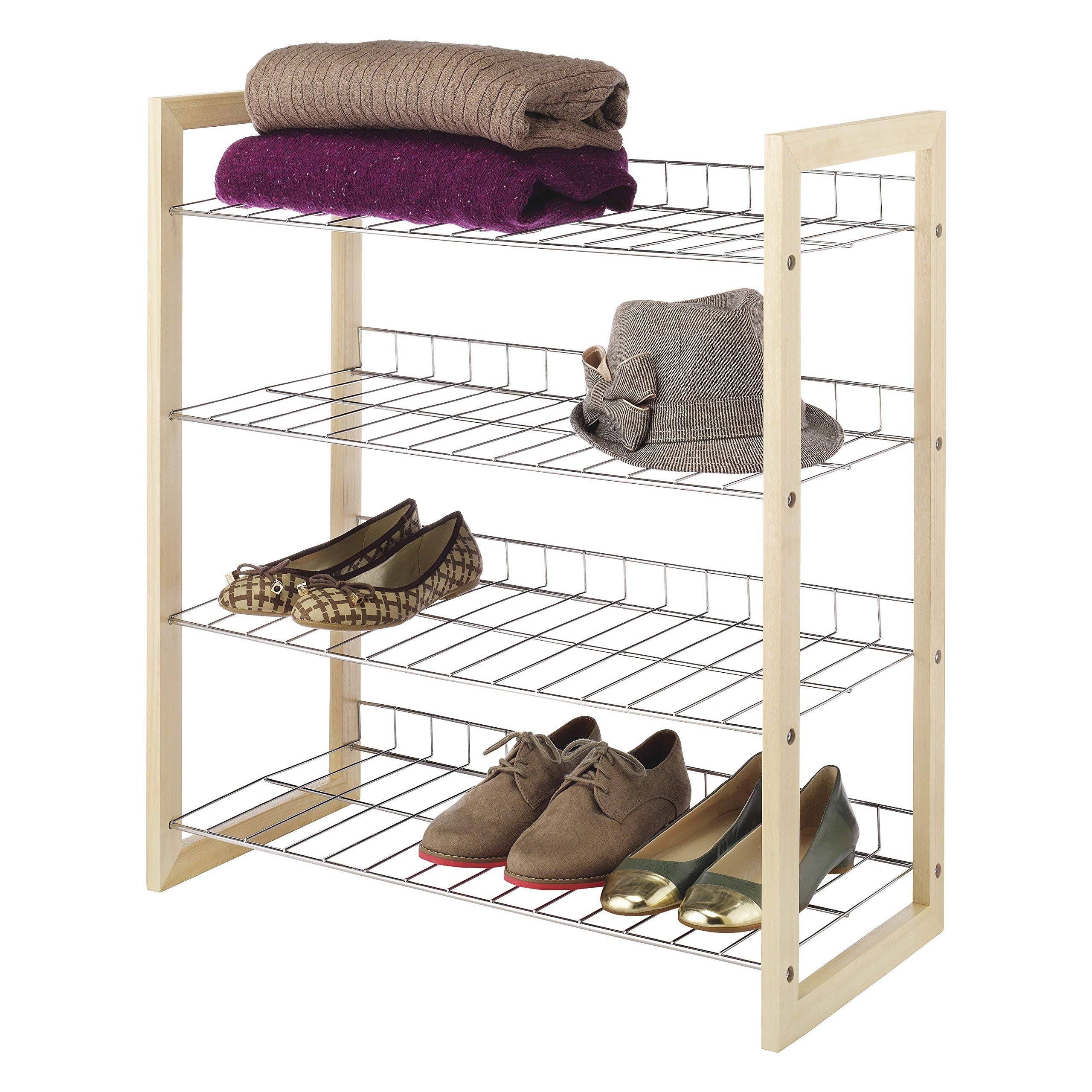 Whitmor 4-Tier Wood and Chrome Closet Shelf Organizer - Space-Saving Storage for Bedroom, Closet, and Laundry Room
