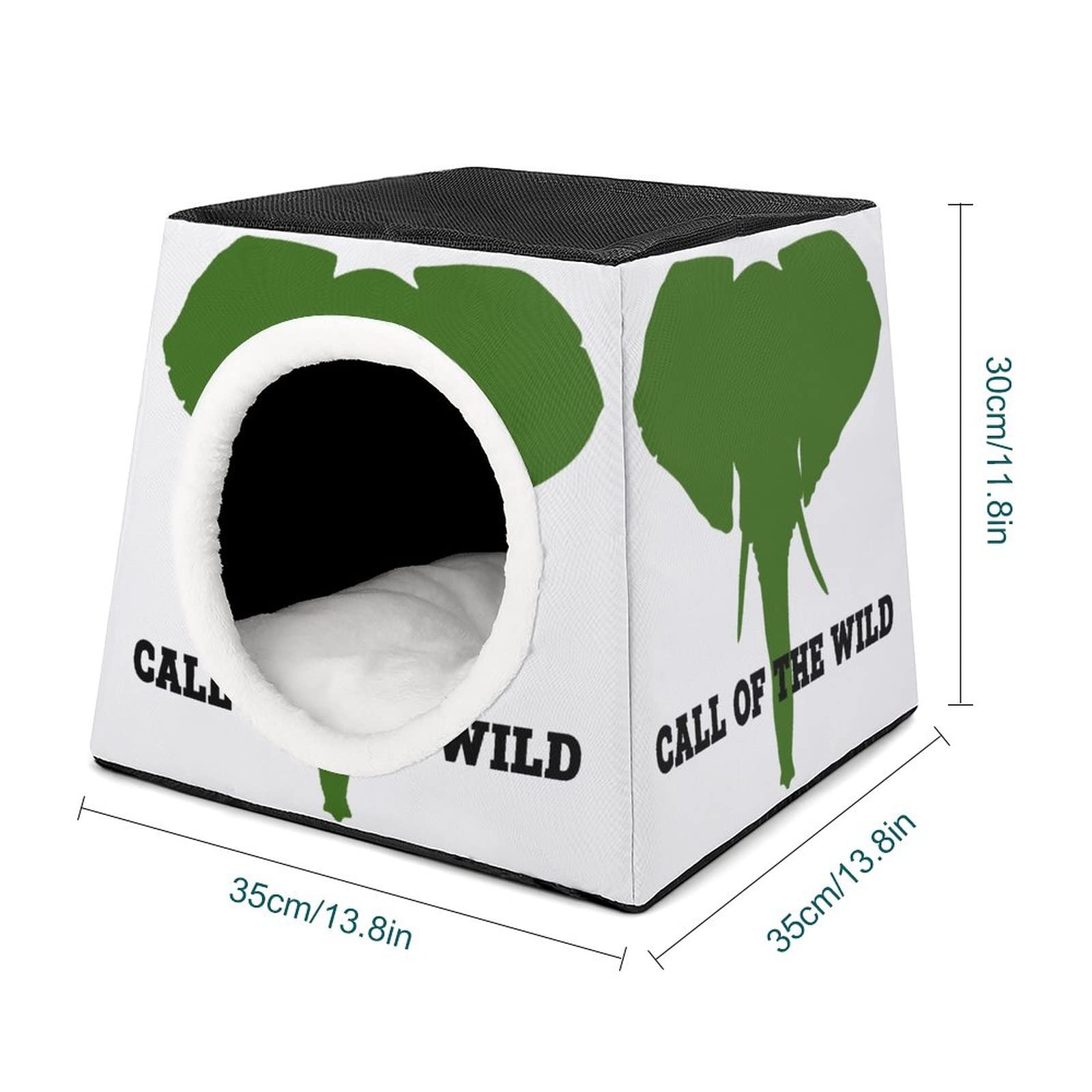 3-in-1 Cat House Bed & Sofa - Printed Cat Cube for Indoor/Outdoor Use - Green Elephant Design Kitty Shelter - Perfect for Living Room, Patio or Garden